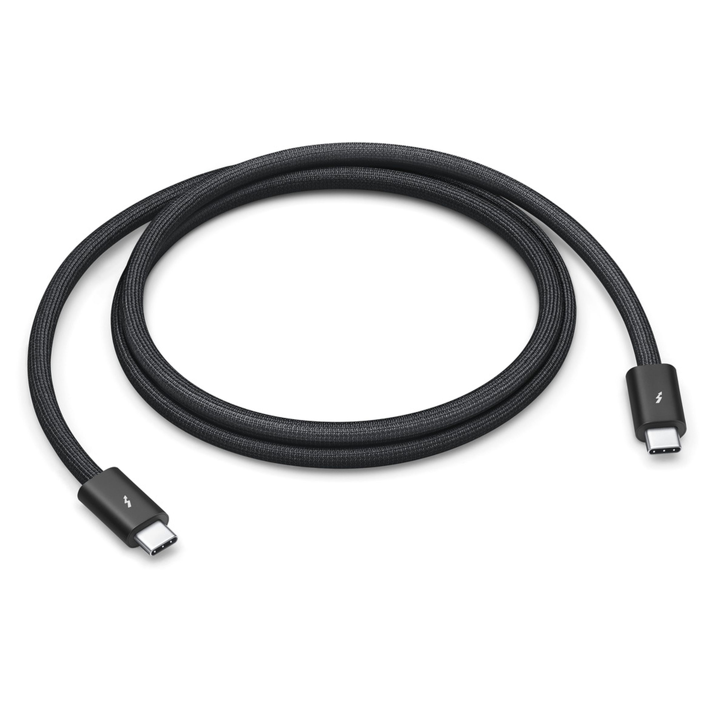 A picture of a coiled Apple Thunderbolt cable.