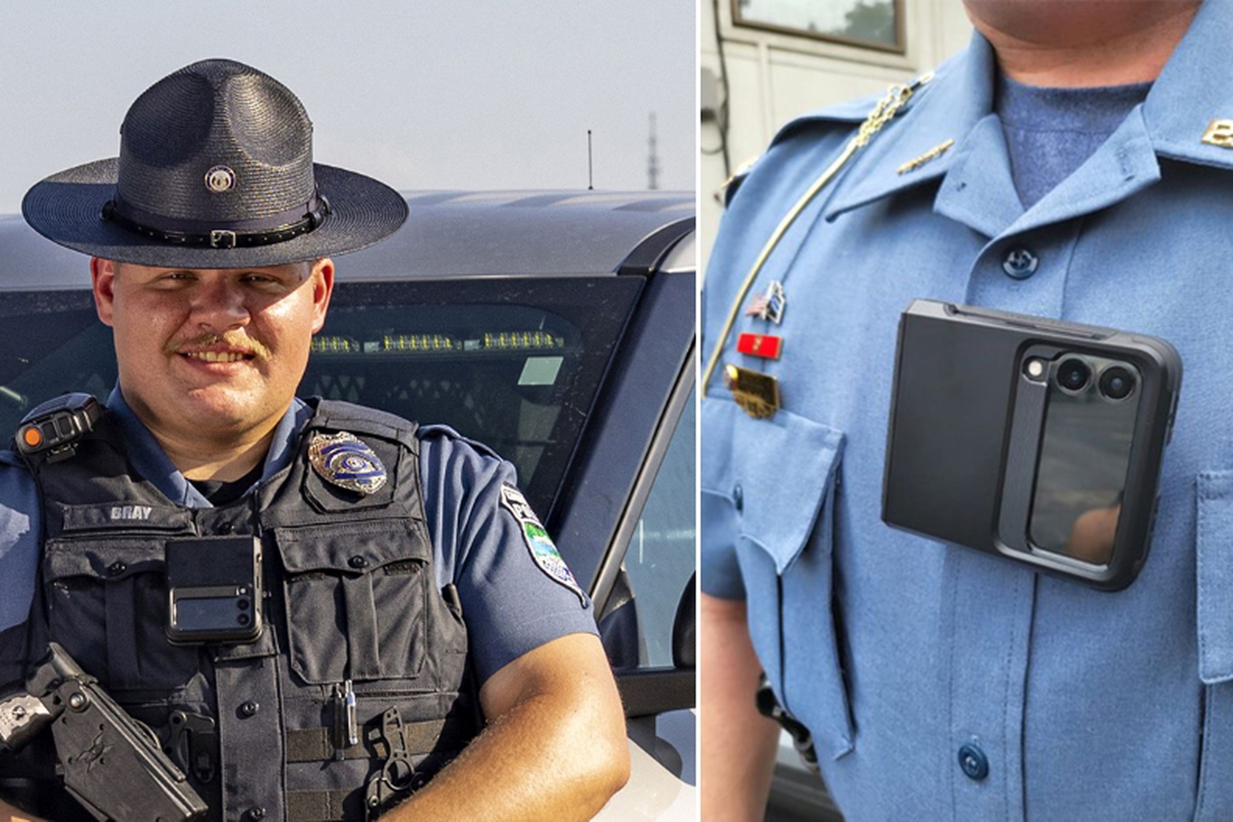 A photo showing police officers with Samsung’s Galaxy Z Flip phone.
