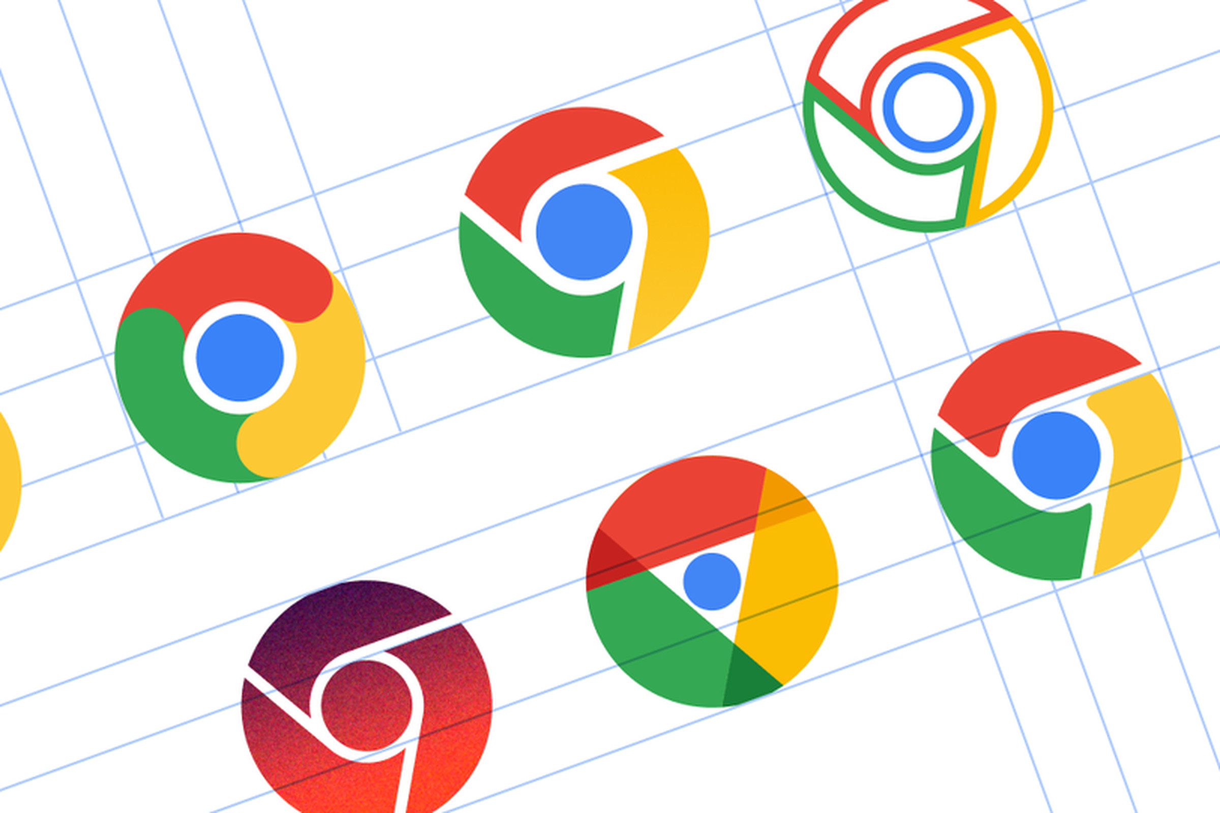 Proposed redesigns of the Chrome icon.