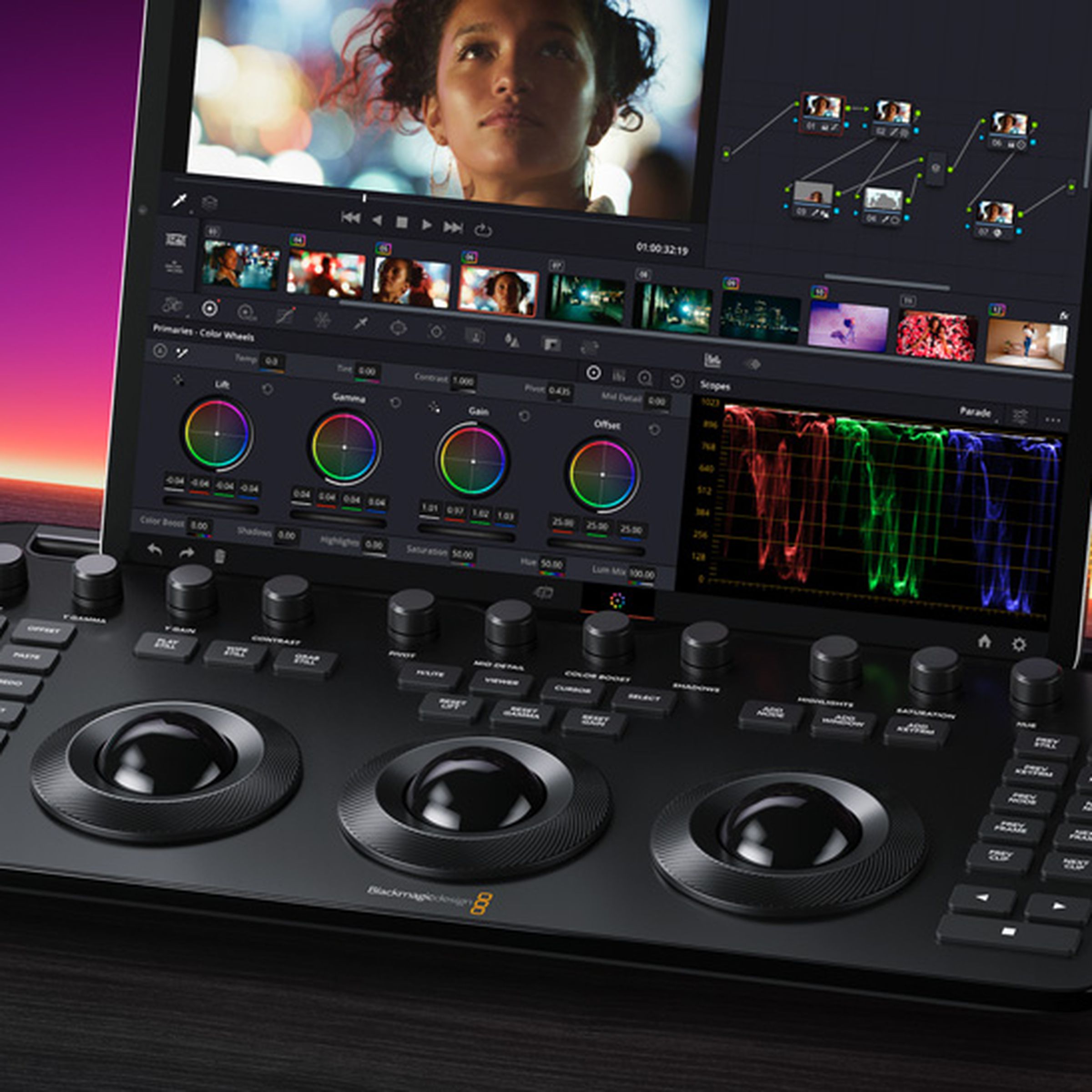 A picture of the DaVinci Resolve Micro Color Panel with an iPad Pro inserted into the rear slot.