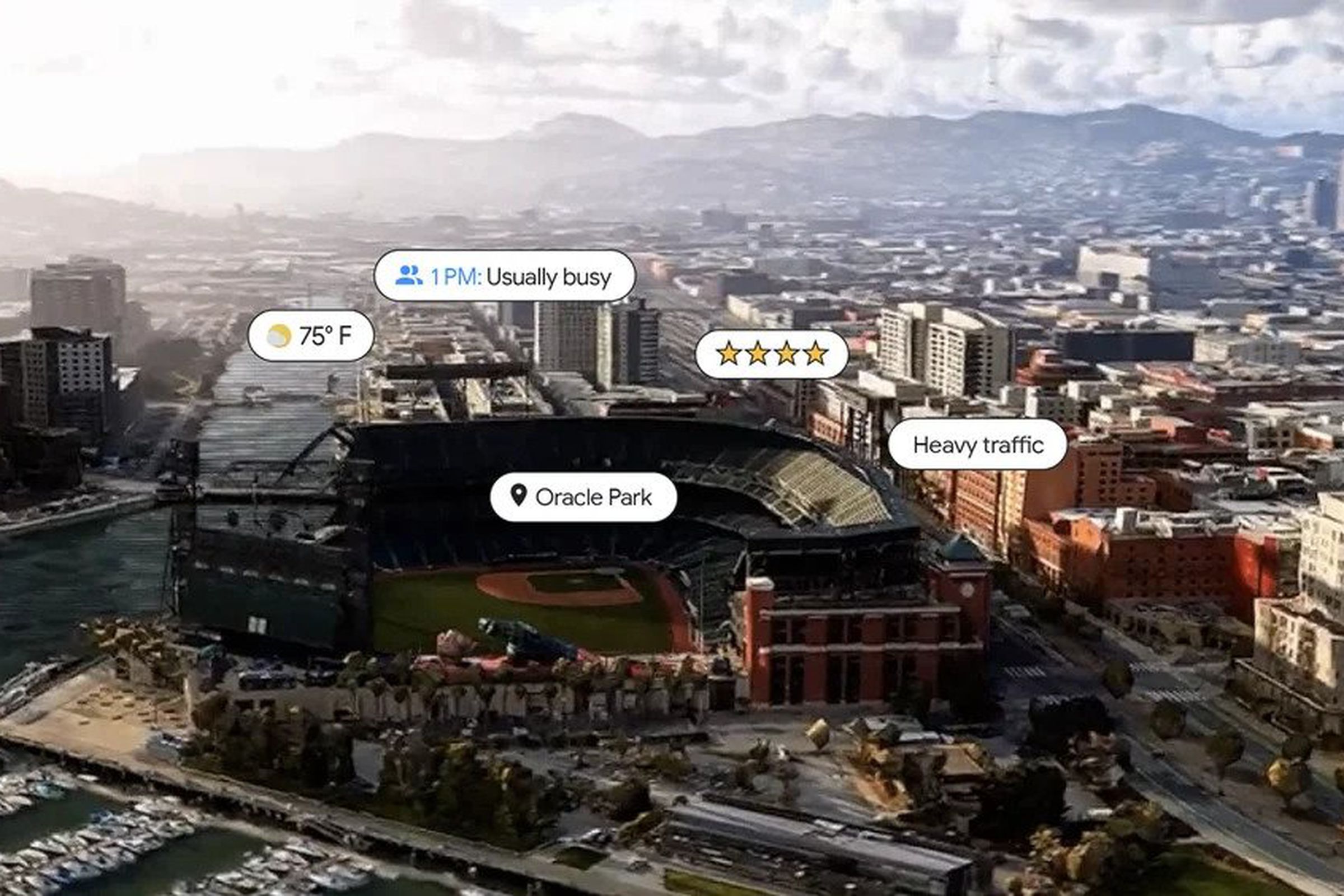 An aerial view of San Francisco in Immersive View for Google Maps.