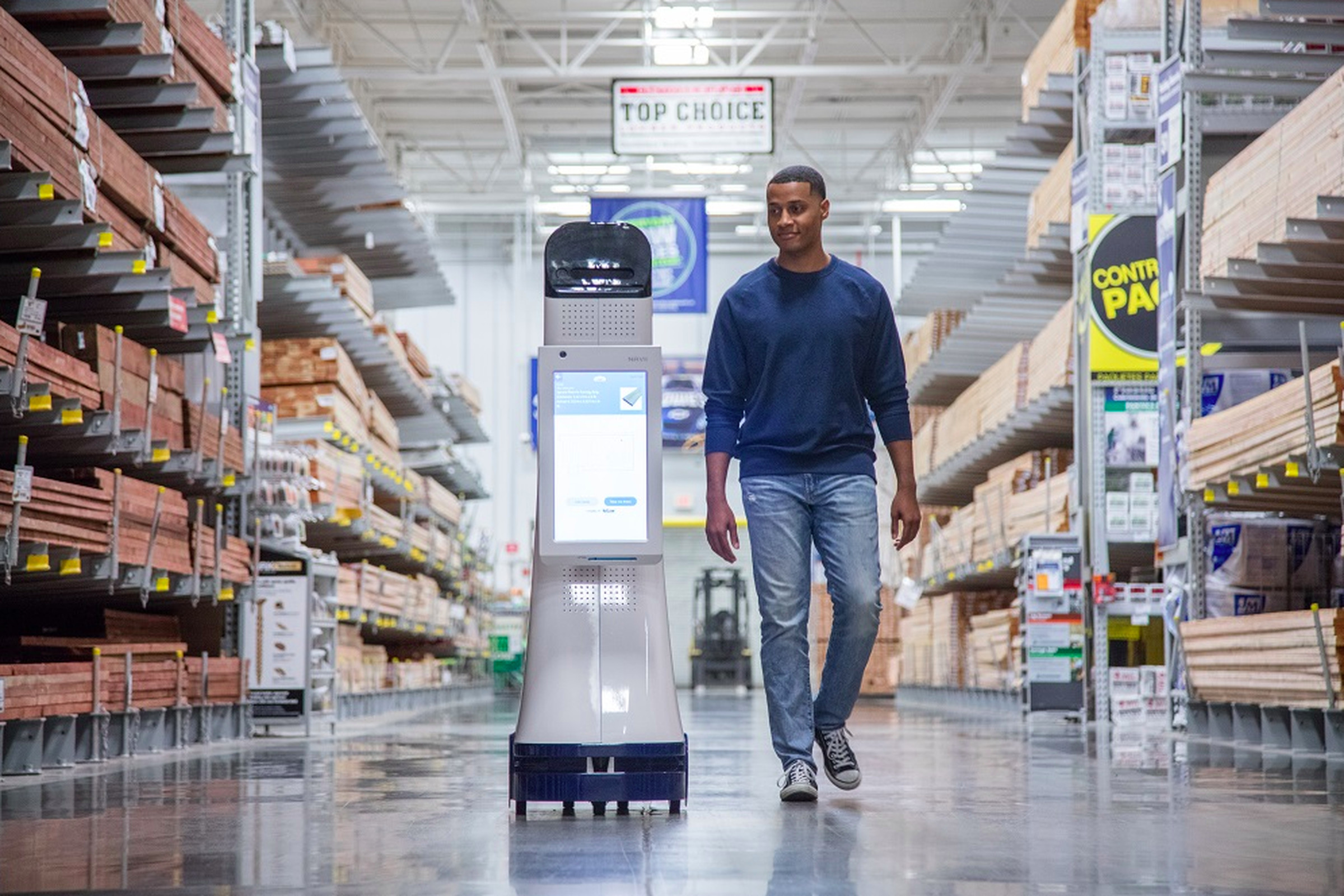 Nvidia’s chips will be used to power autonomous robots like the one above, which guides customers around Lowe’s stores.