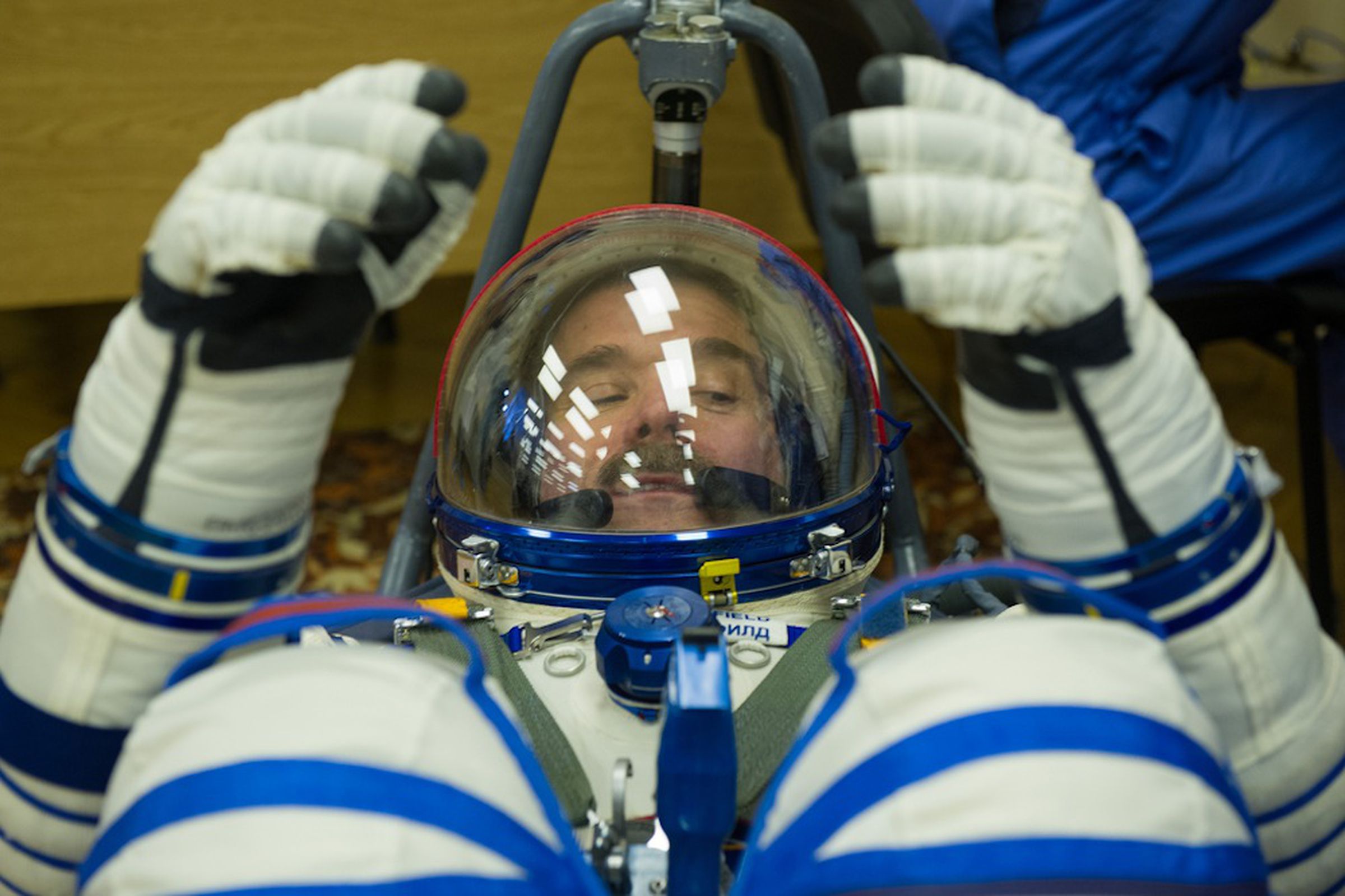 Chris Hadfield in Russian Space Suit (Credit: NASA/GCTC/Andrey Shelepin)