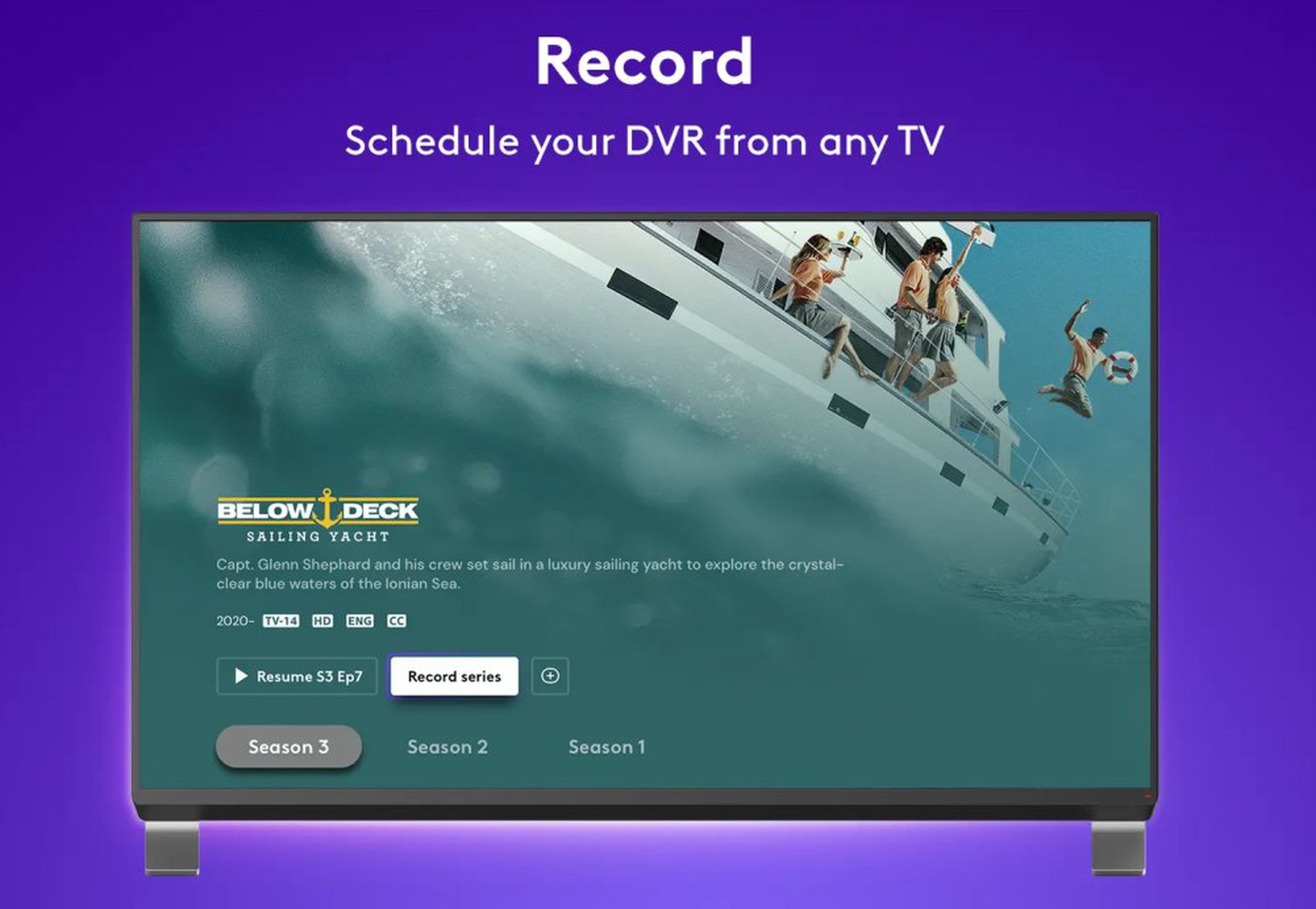Xfinity TV app on Apple TV setting up DVR recording