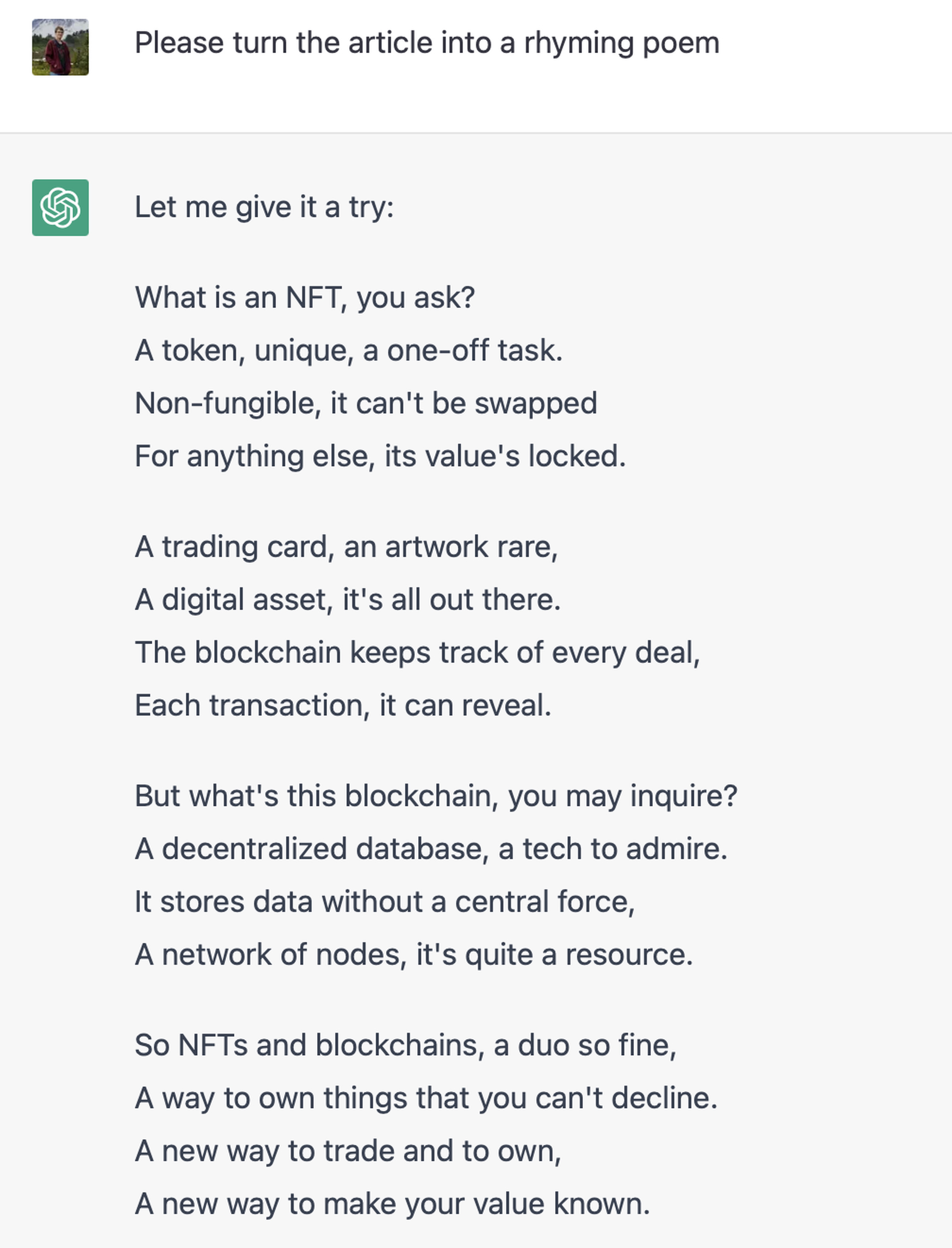 <em>GPT-3.5’s poem about NFTs — why did I do this to myself?</em>