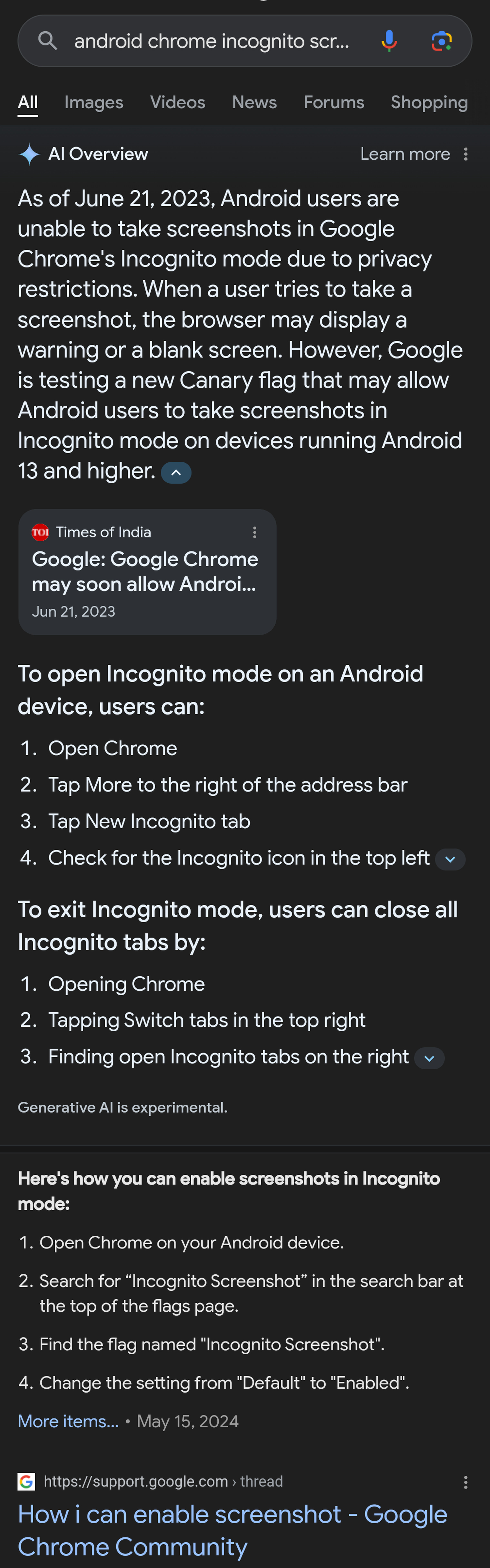 As of June 21, 2023, Android users are unable to take screenshots in Google Chrome’s Incognito mode due to privacy restrictions. When a user tries to take a screenshot, the browser may display a warning or a blank screen. However, Google is testing a new Canary flag that may allow Android users to take screenshots in Incognito mode on devices running Android 13 and higher.