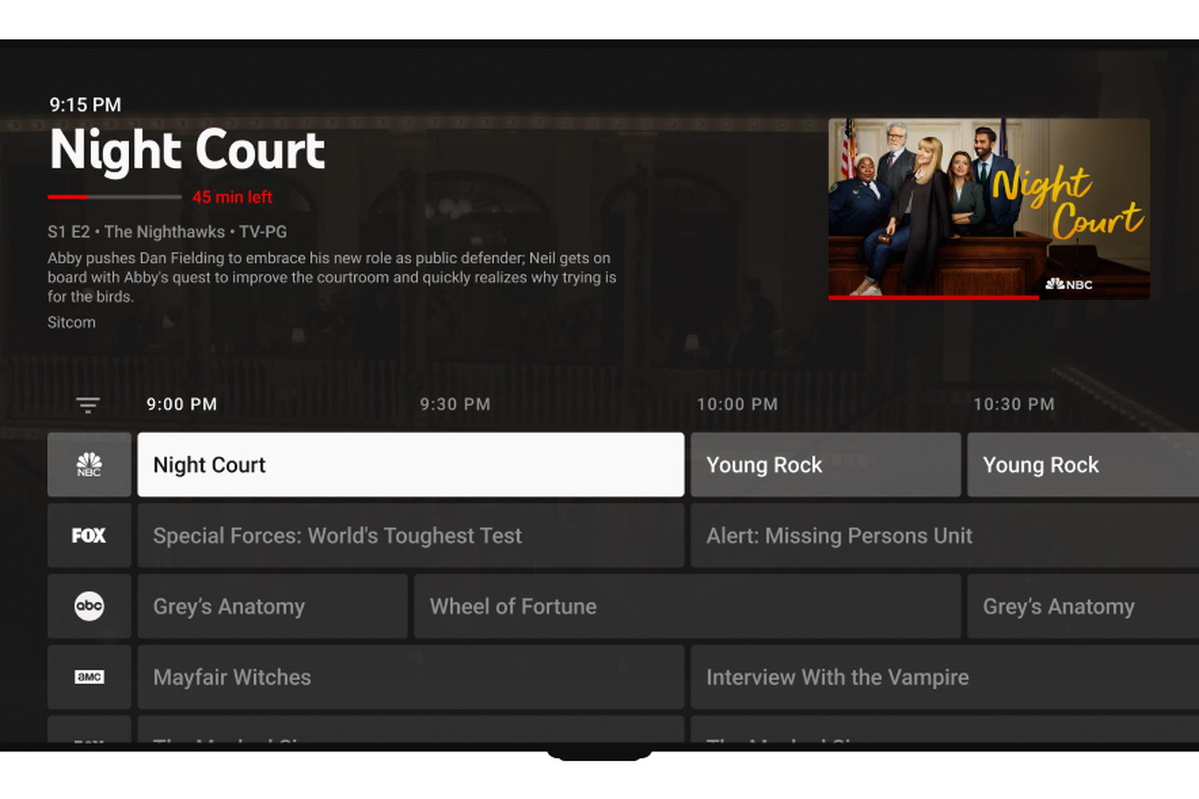 A screenshot of the new live TV guide on YouTube TV.