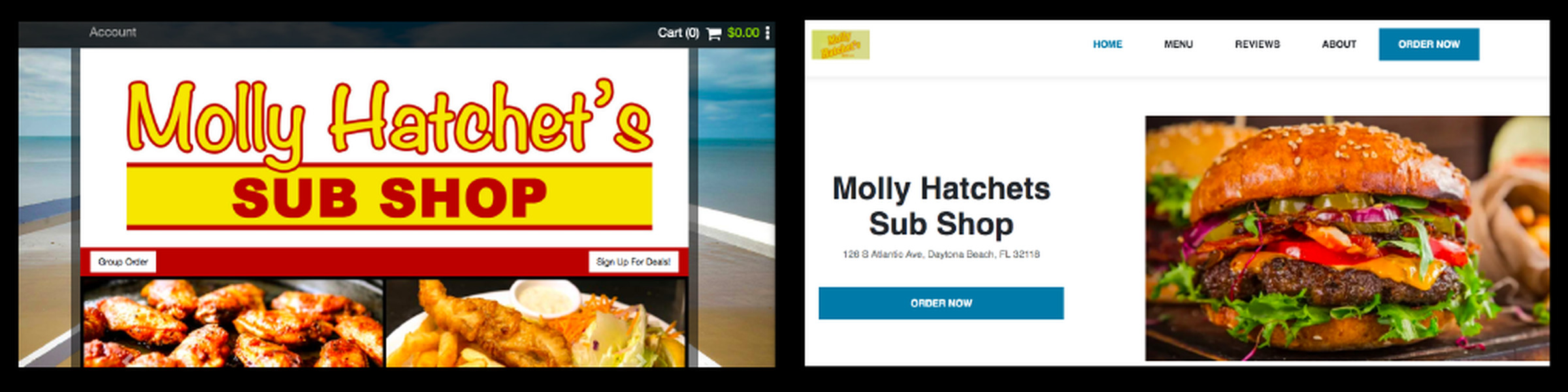 Left: The original business site / Right: Grubhub’s shadow site