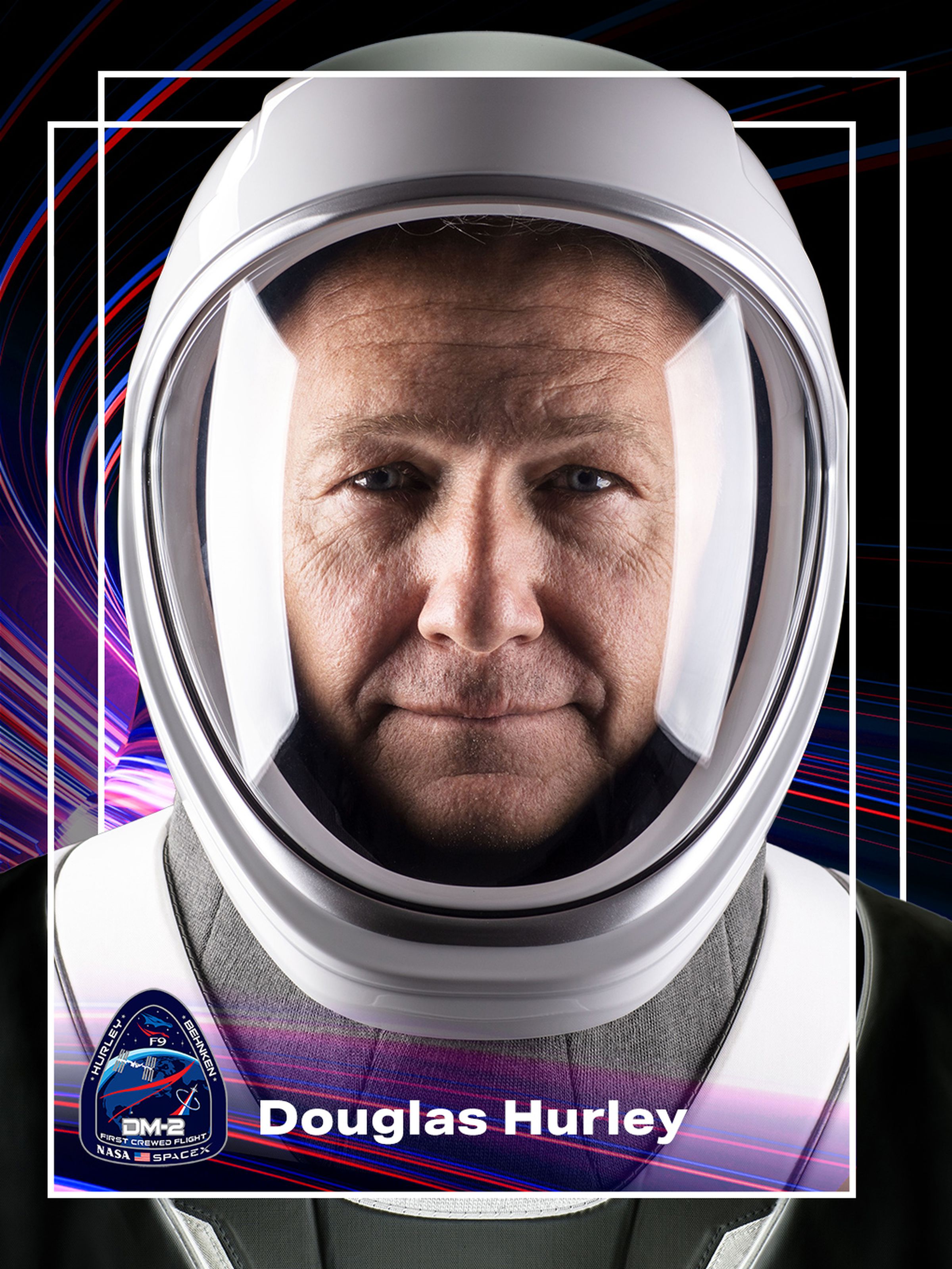 A graphic of astronaut Douglas Hurley made to look like the front of a trading card