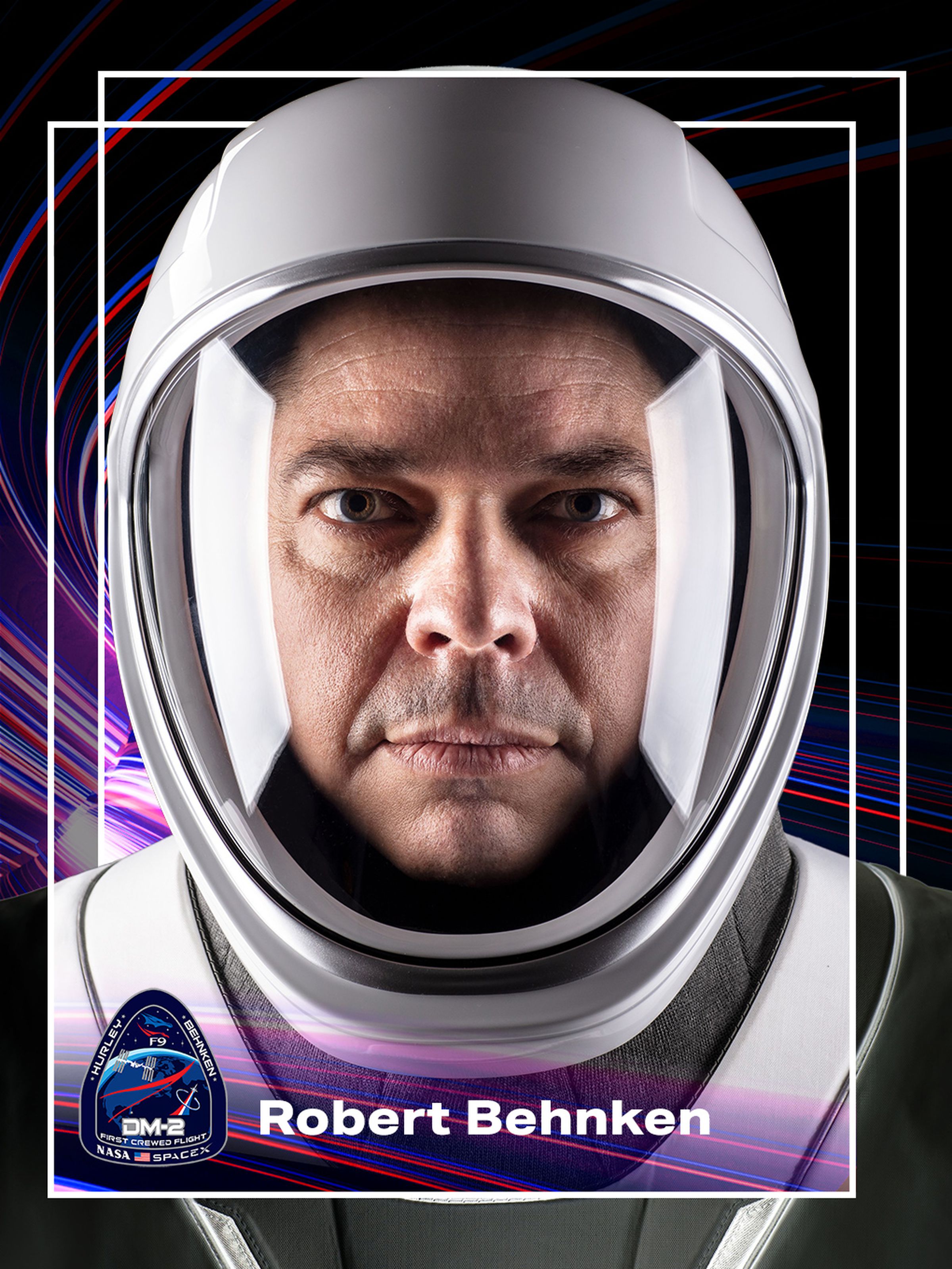 A graphic of astronaut Robert Behnken made to look like the front of a trading card
