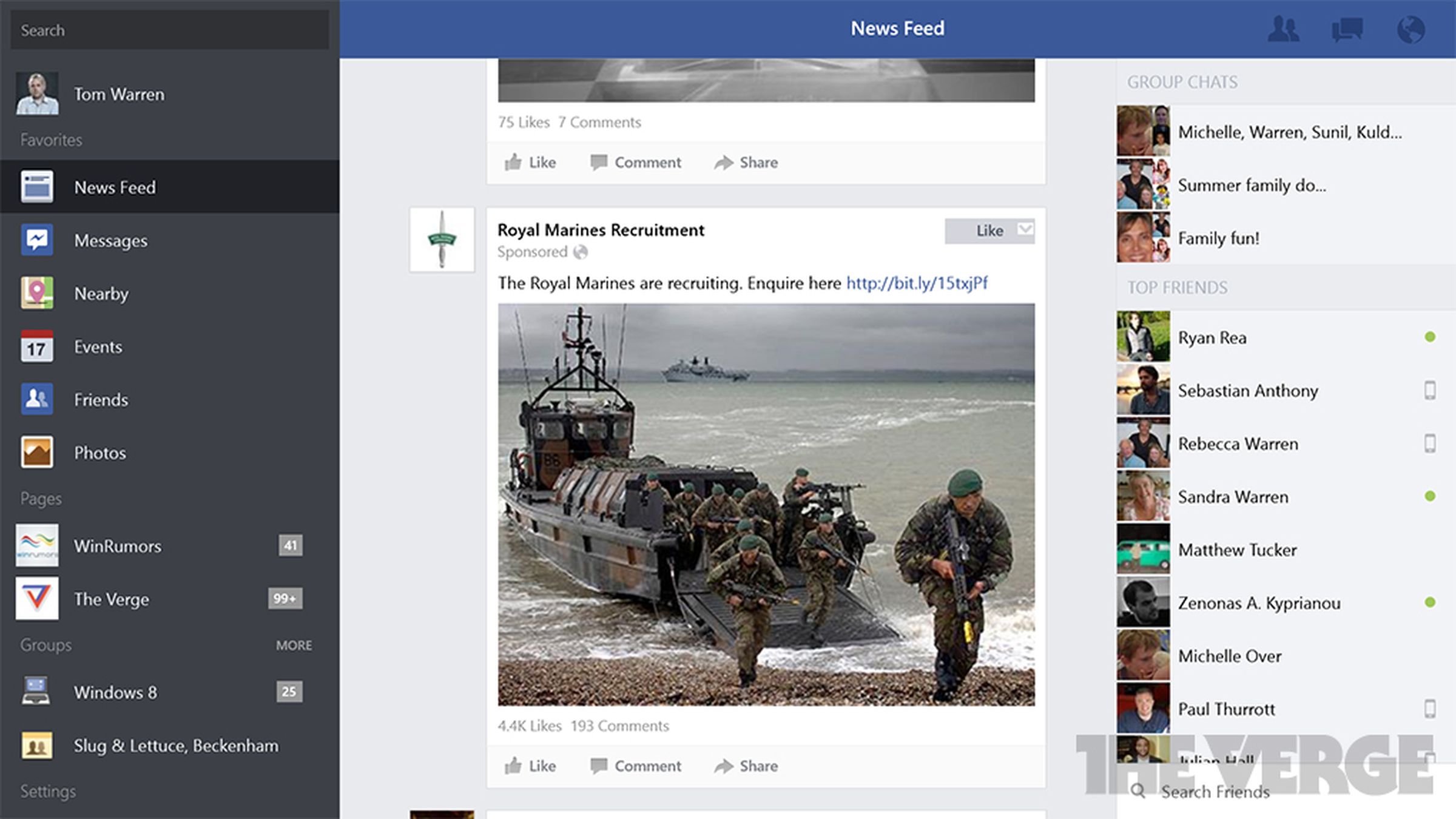 Facebook for Windows 8.1 screenshots