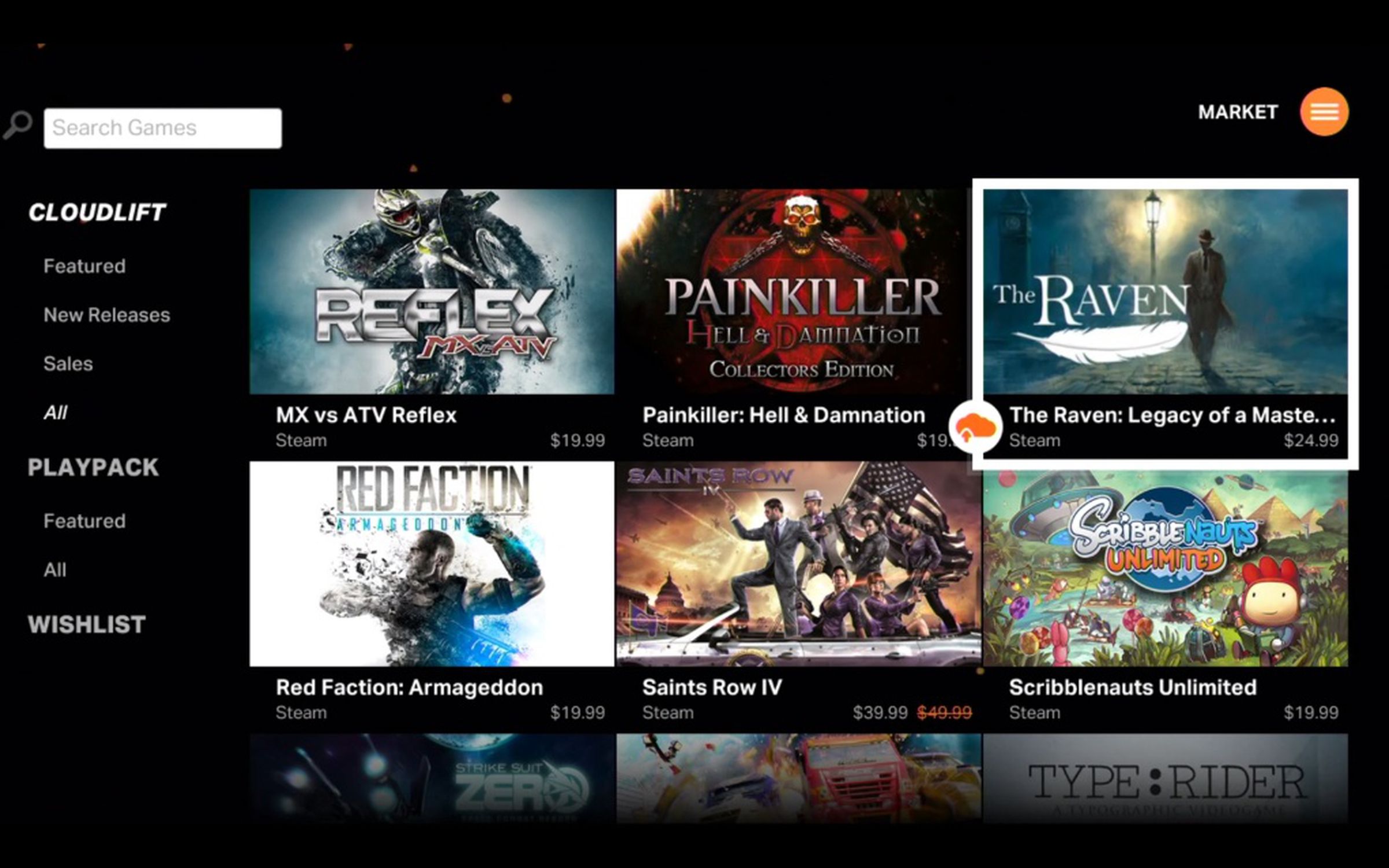 OnLive's new interface and Cloudlift-supported games
