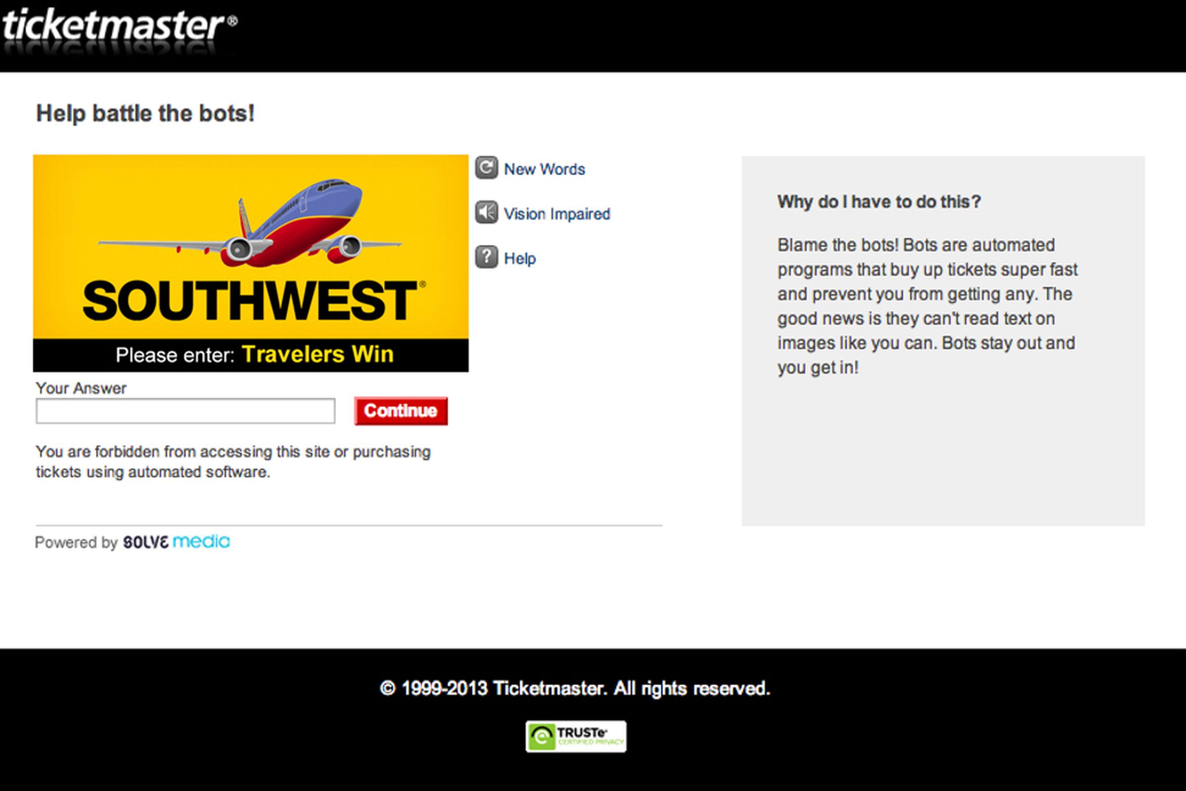 Ticketmaster Solve Media CAPTCHA system