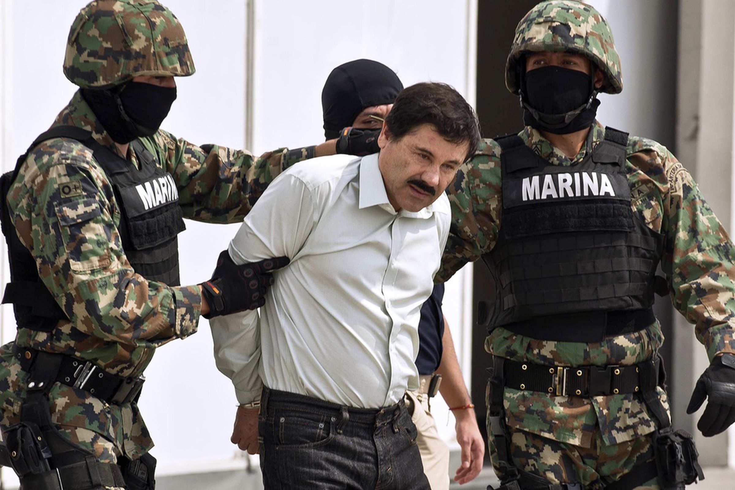 Drug lord Joaquín "El Chapo" Guzmán Loera at time of arrest in 2014.