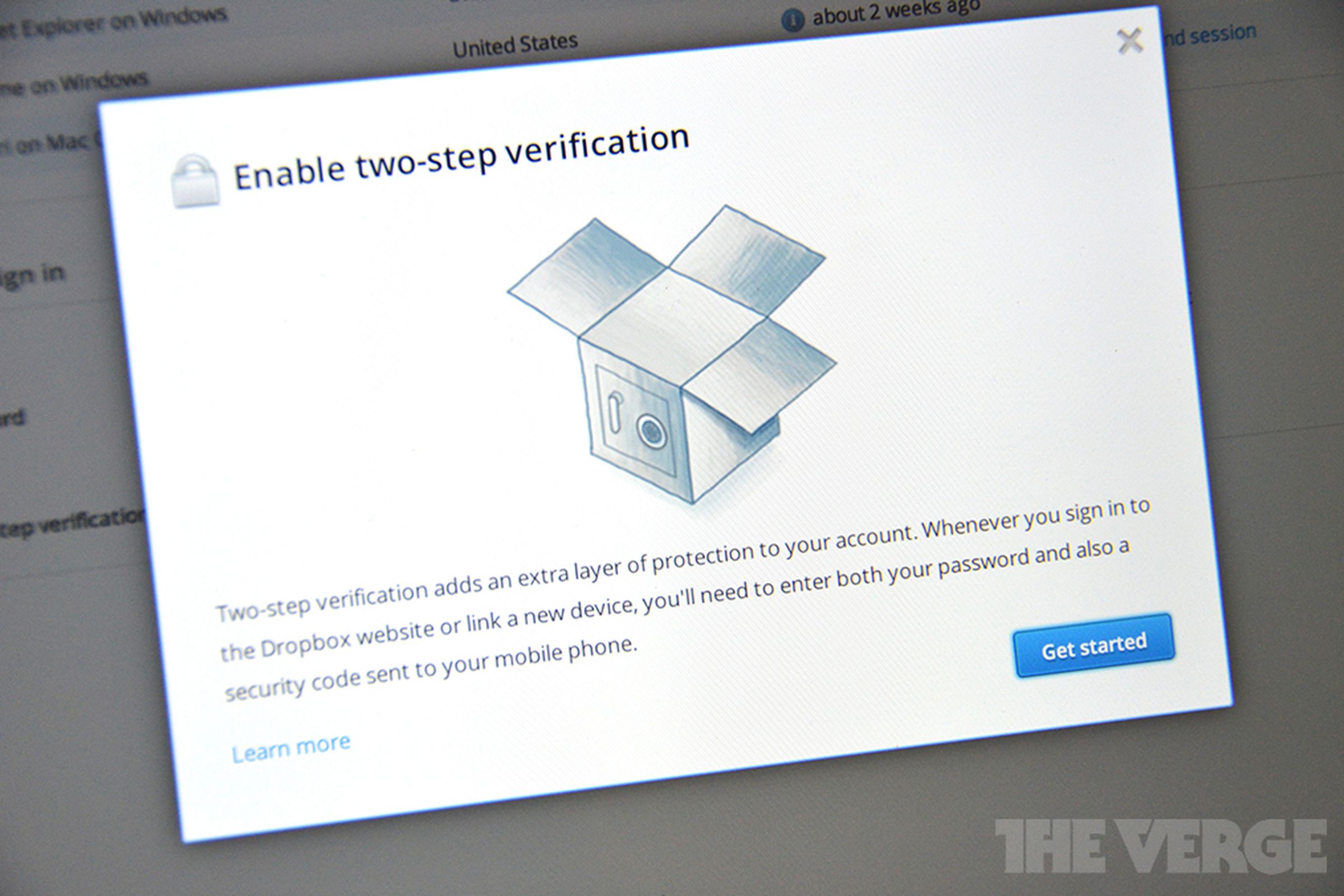 Dropbox two step authentication (STOCK)
