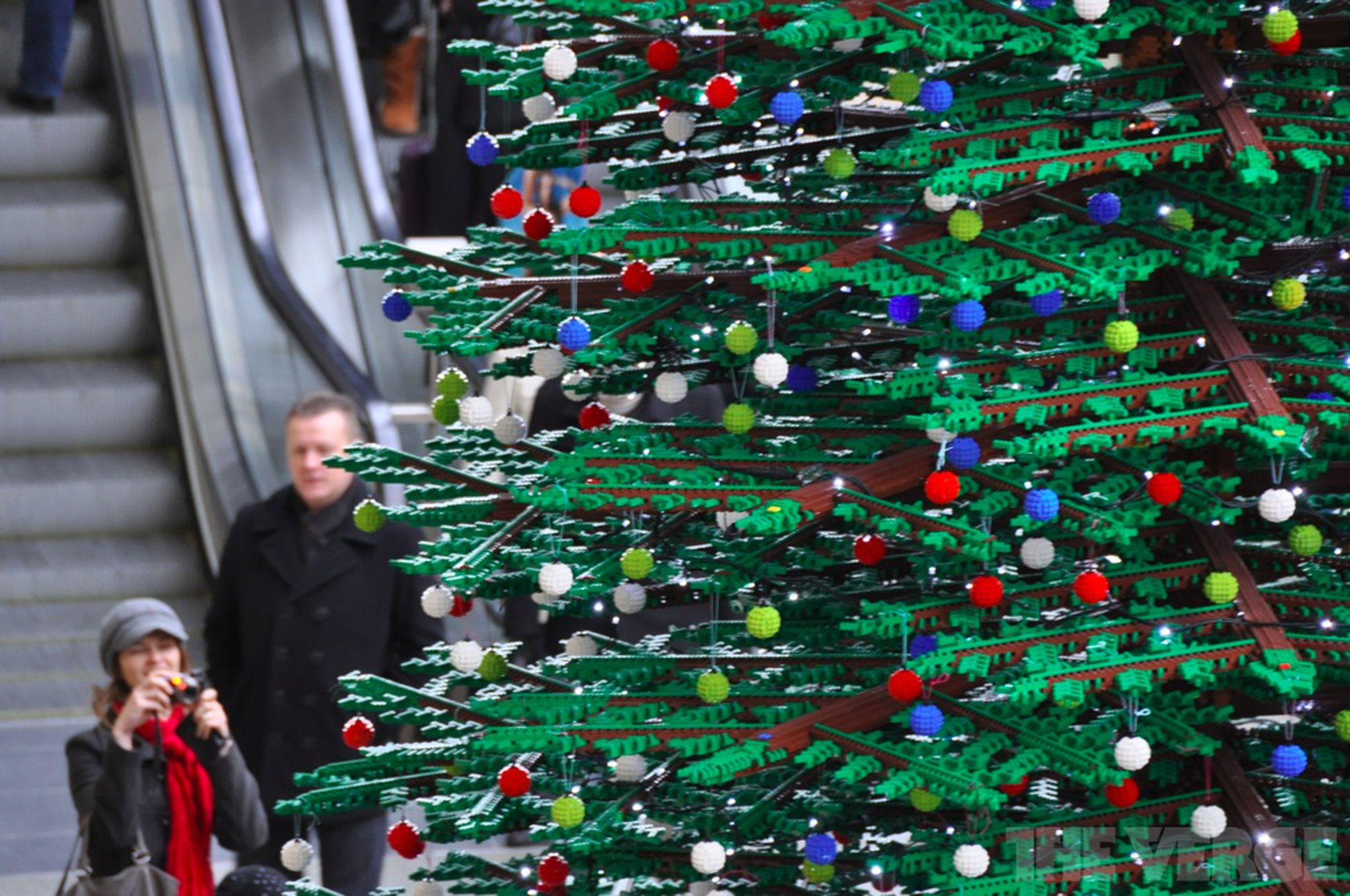 Lego Christmas tree inside London's St Pancras Station