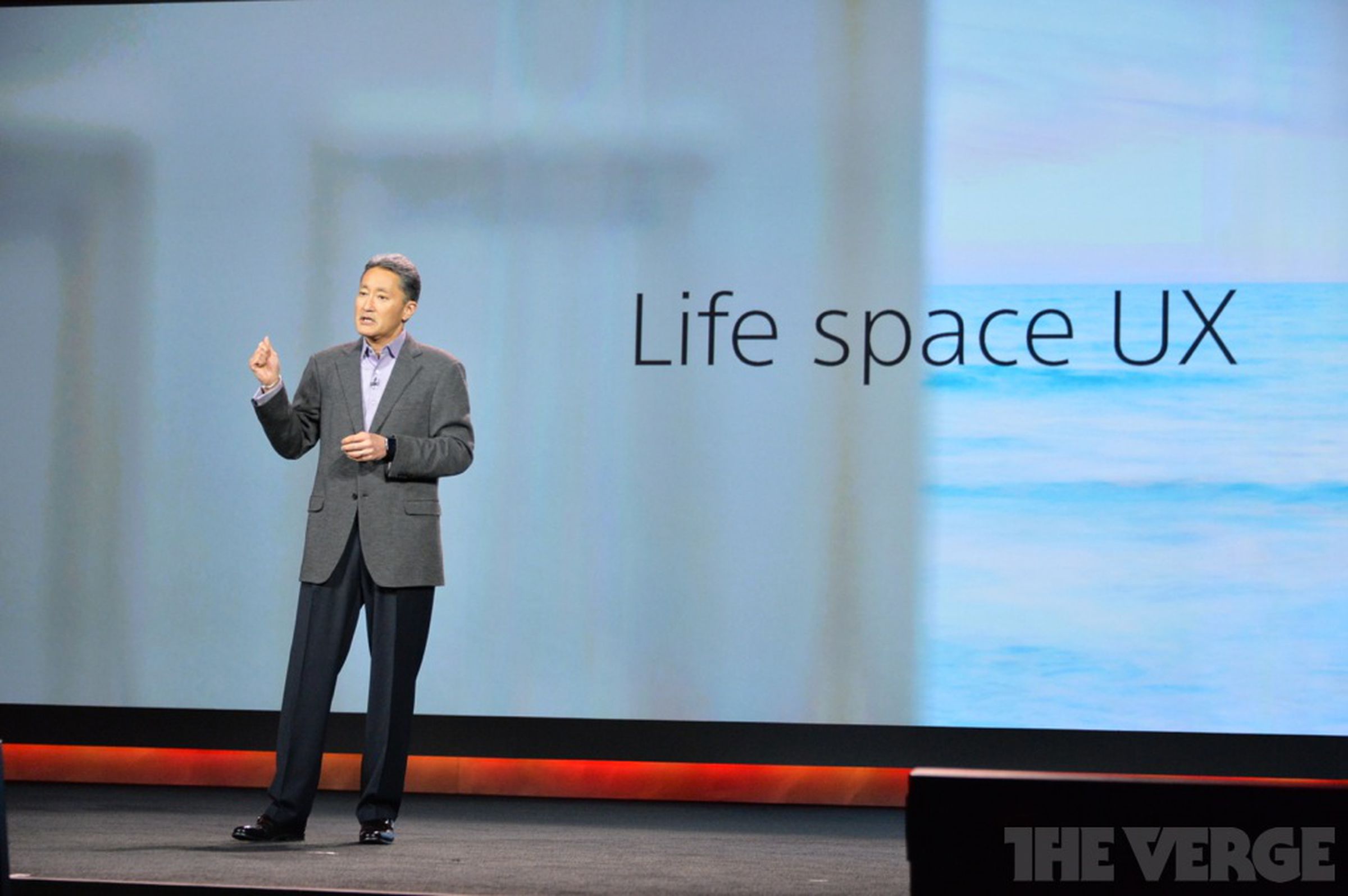 Photos of Kaz Hirai announcing Sony's Life Space UX at CES 2014