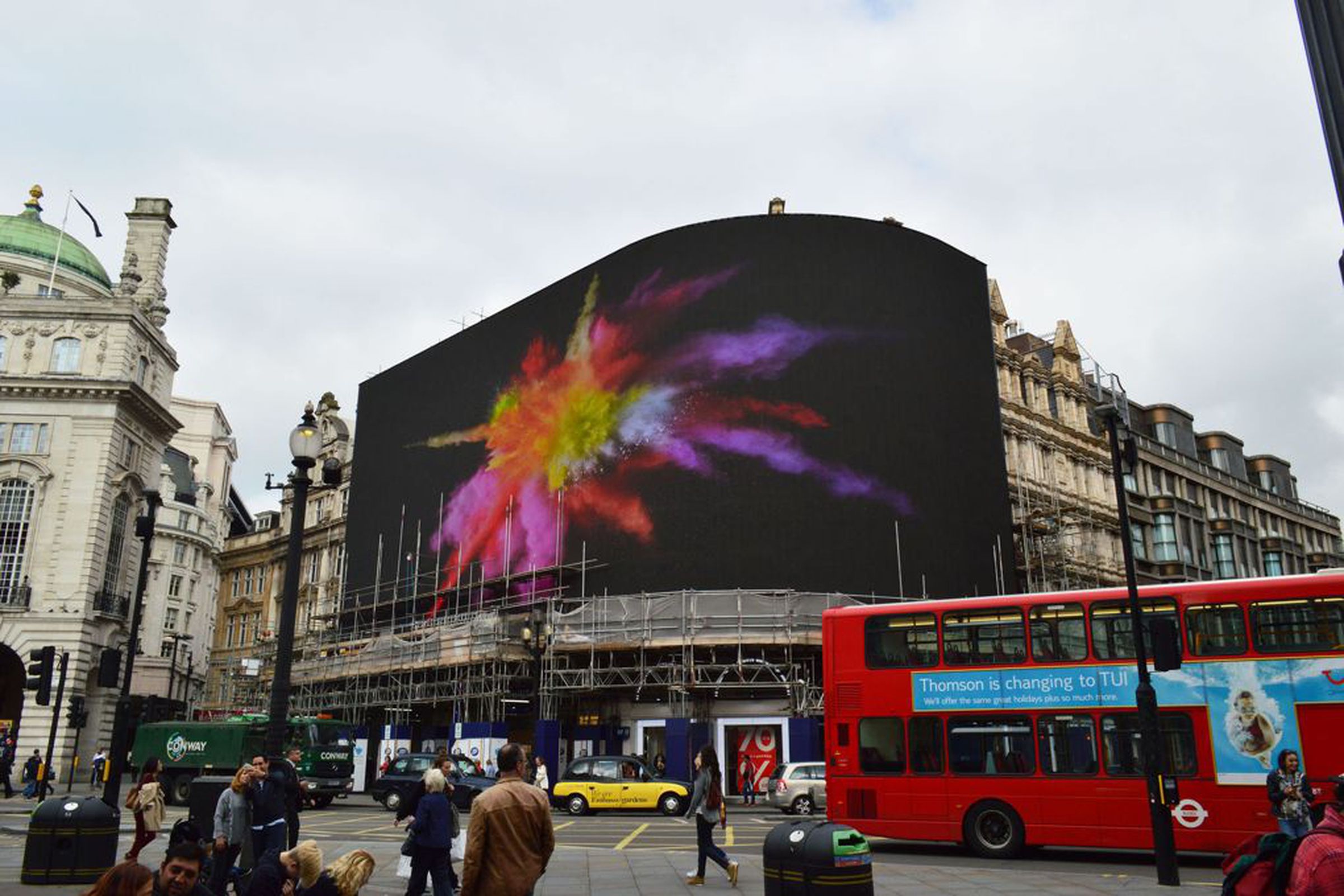 The screen in Picadilly Circus during a test run earlier in the year.