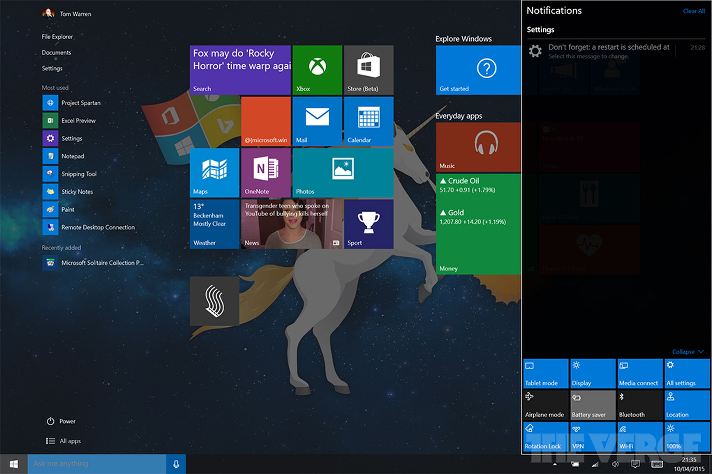 Windows 10 touch mode improvements