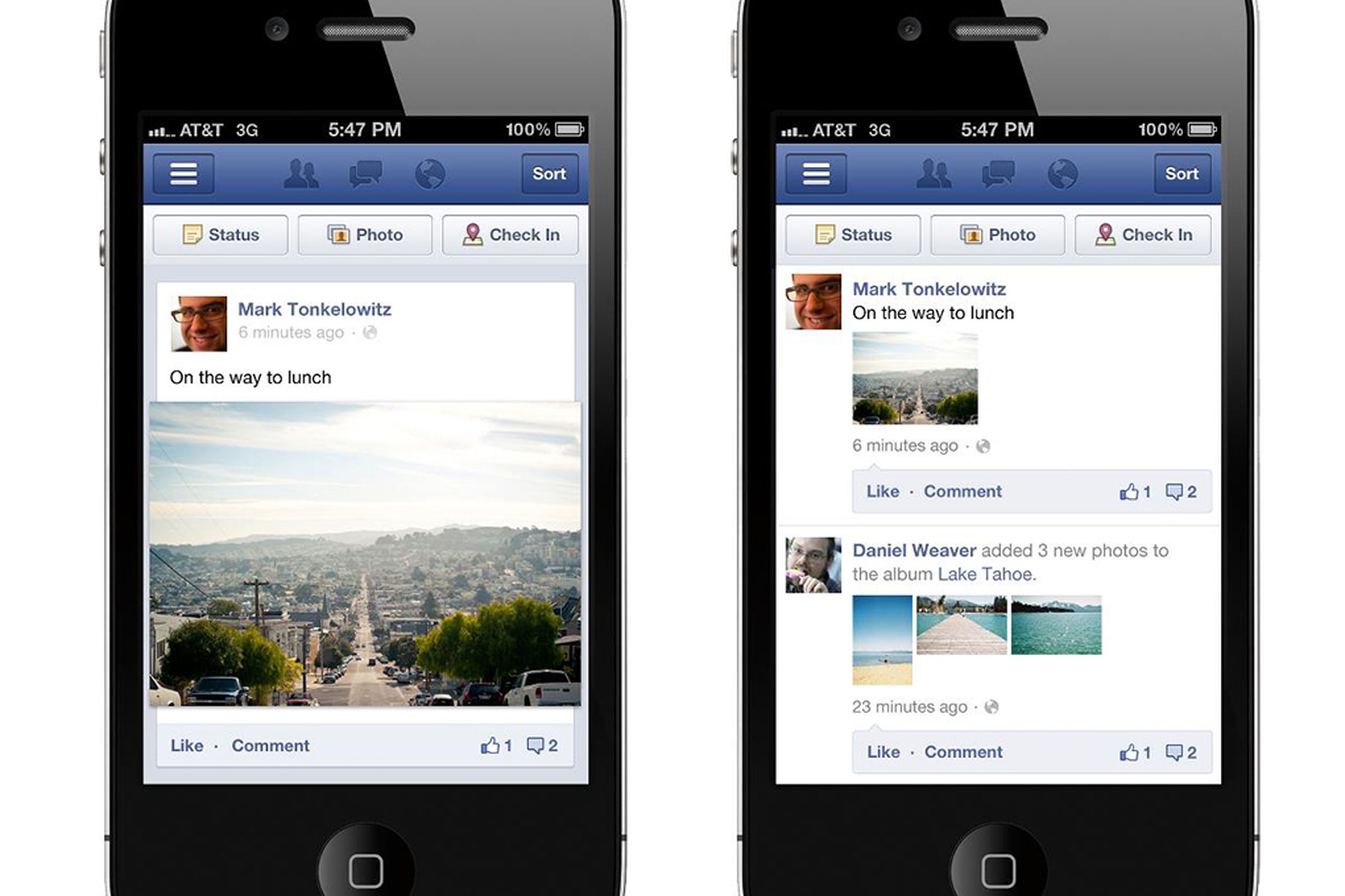 Facebook Mobile news feed photo update press before and after