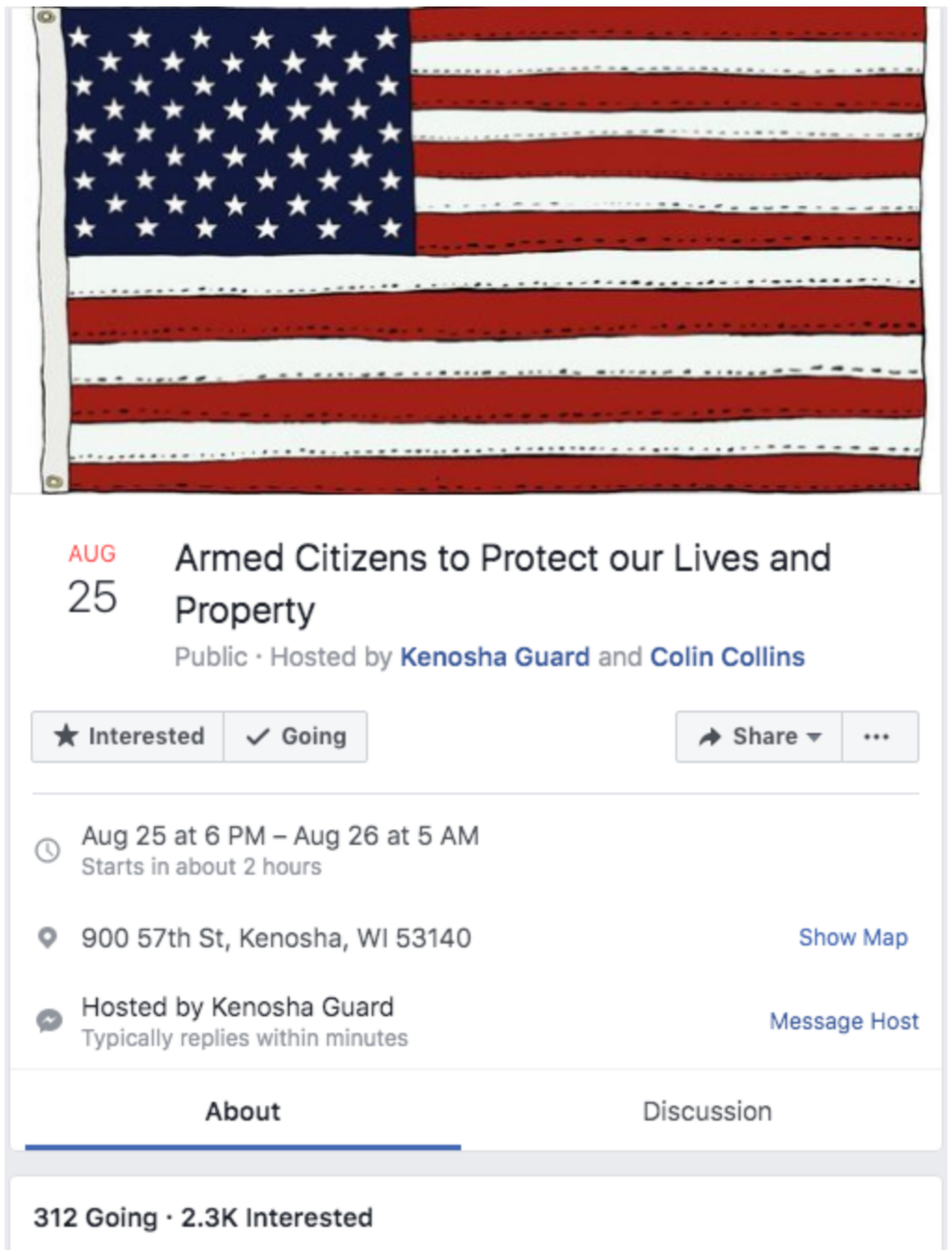 An event listing, hosted by the Kenosha Guard Facebook page