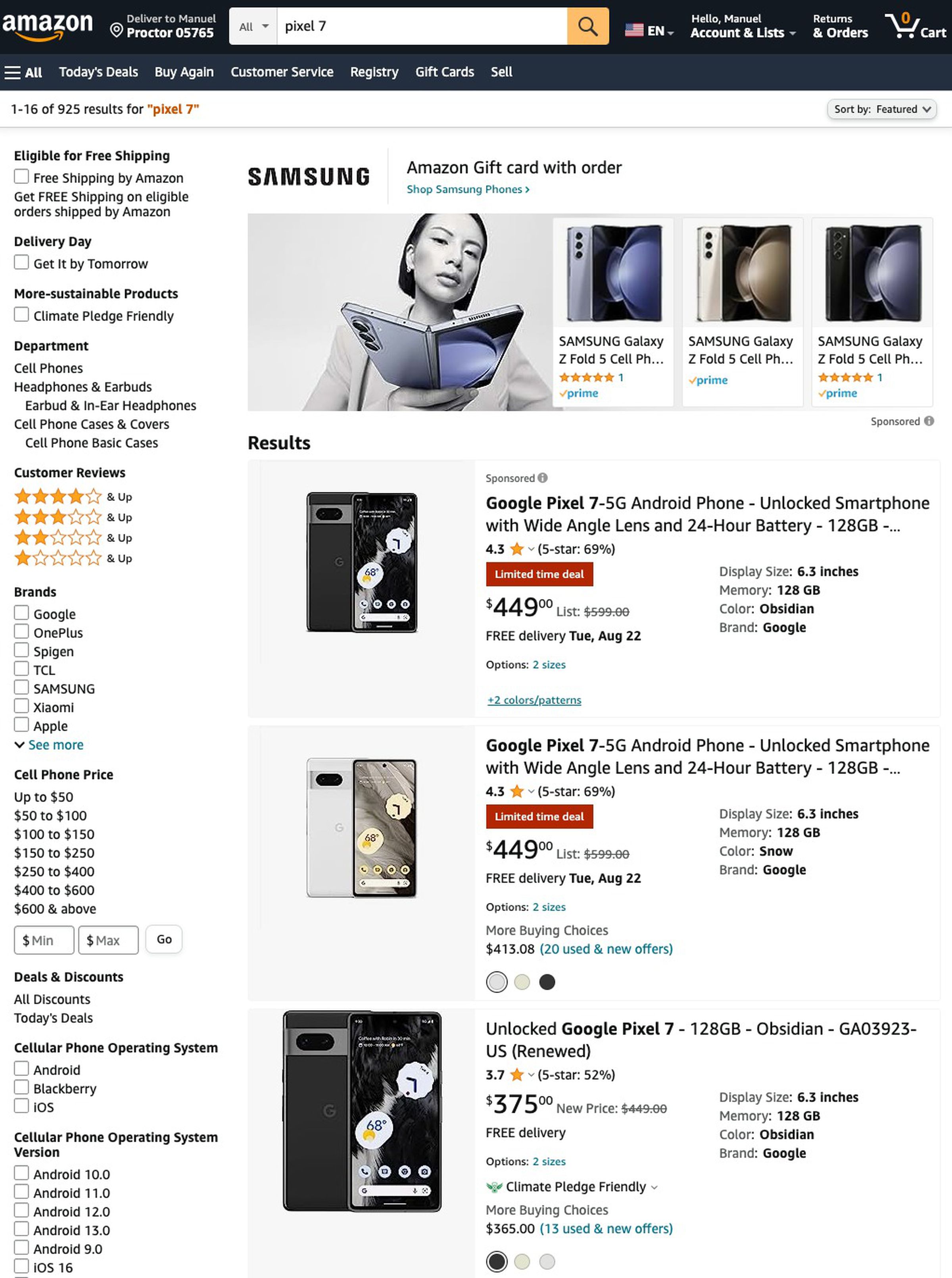 A screenshot of Amazon search results. 