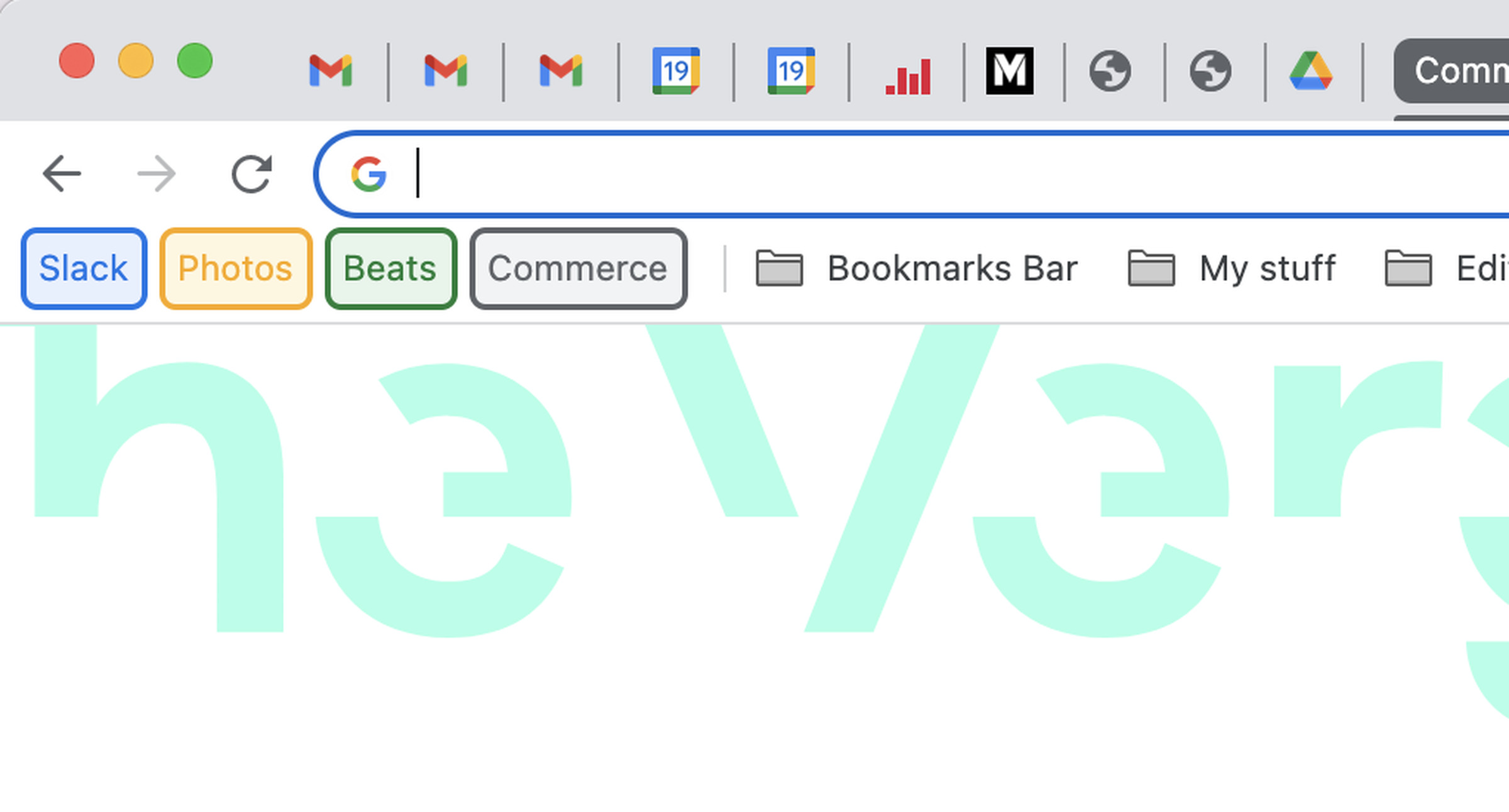 Chrome bookmarks bar with icons for tab groups on the left.