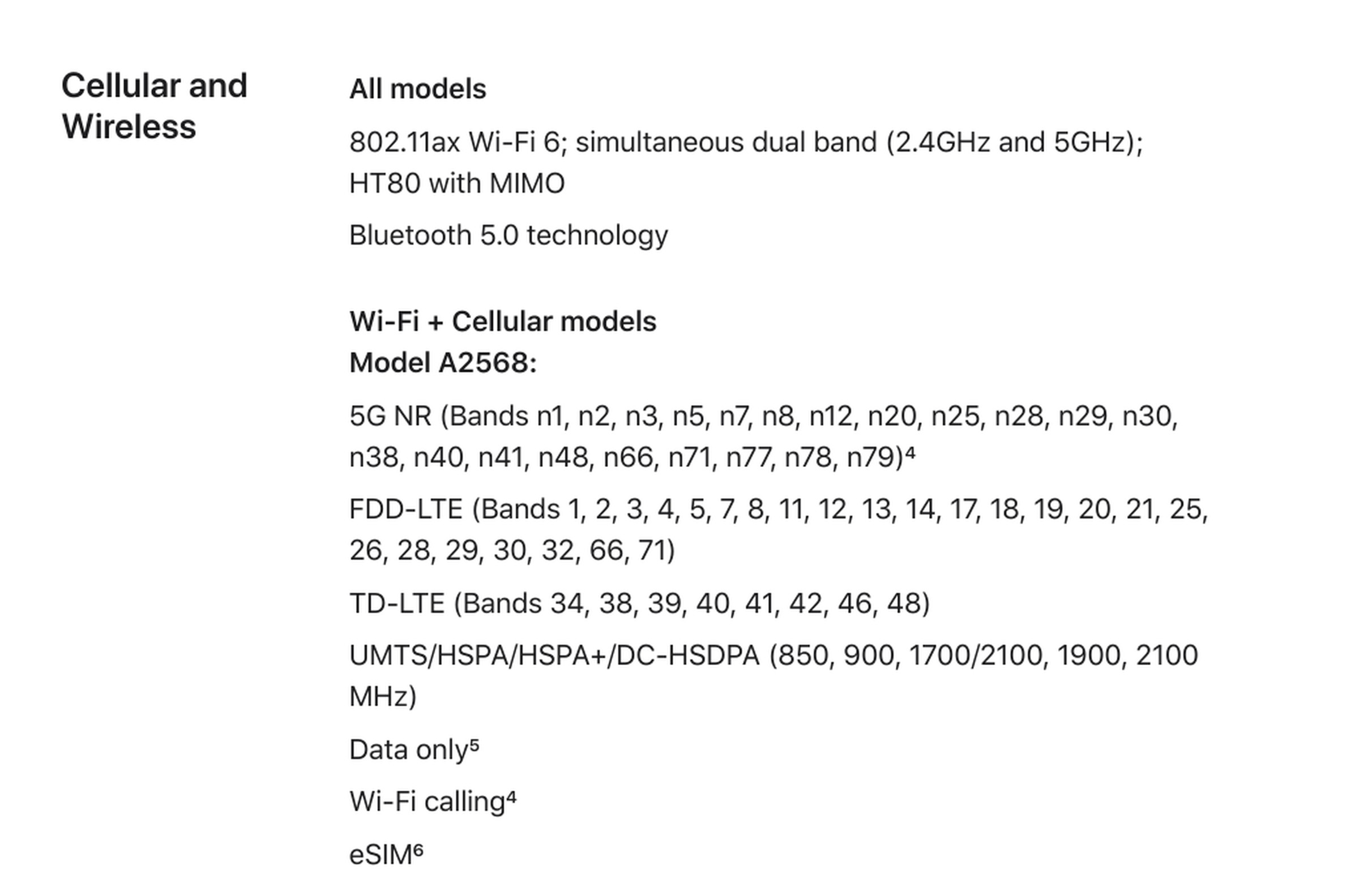 Apple’s breakdown of the cellular components in the new iPad Mini.