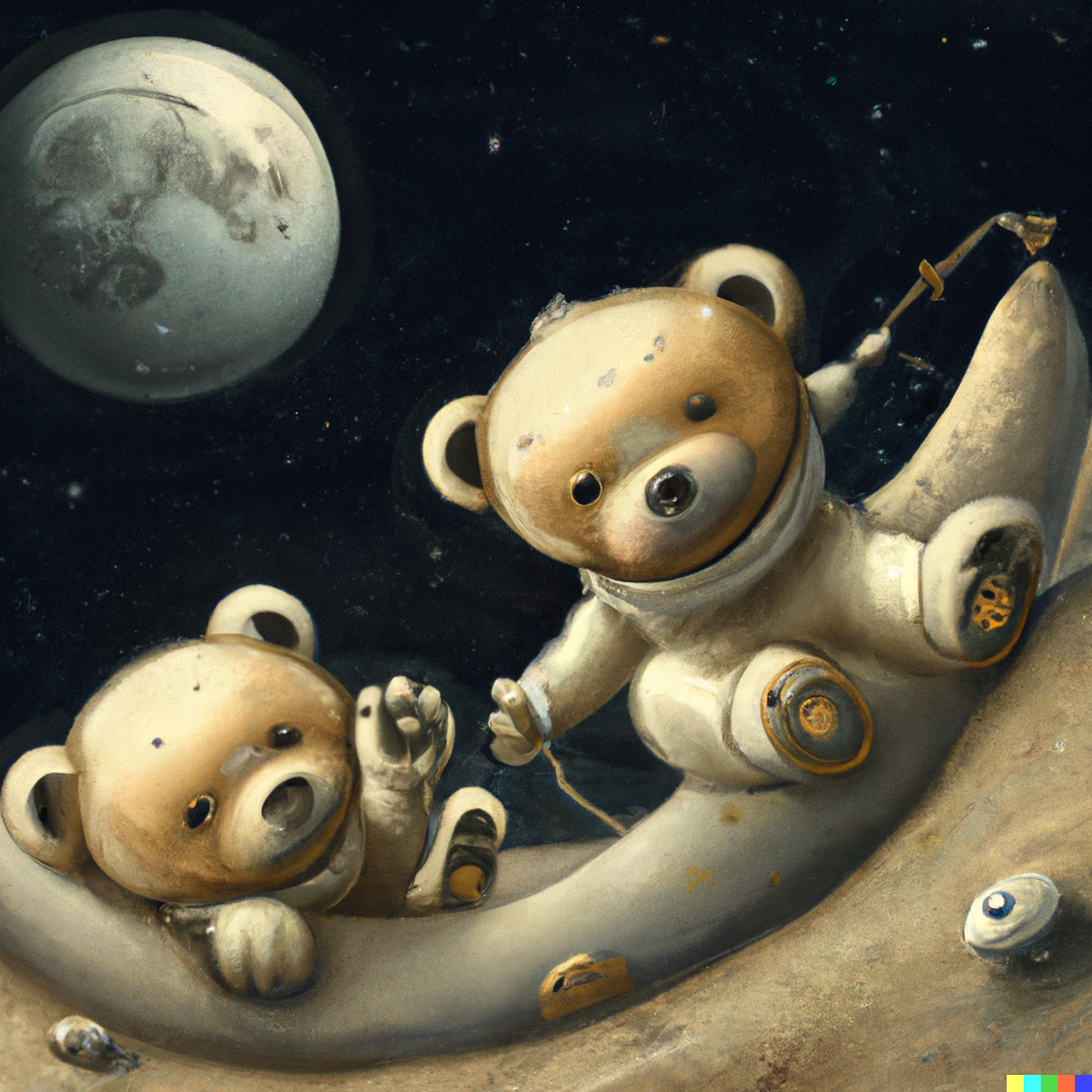 “Teddy bears on the moon, digital art,” created by DALL-E.