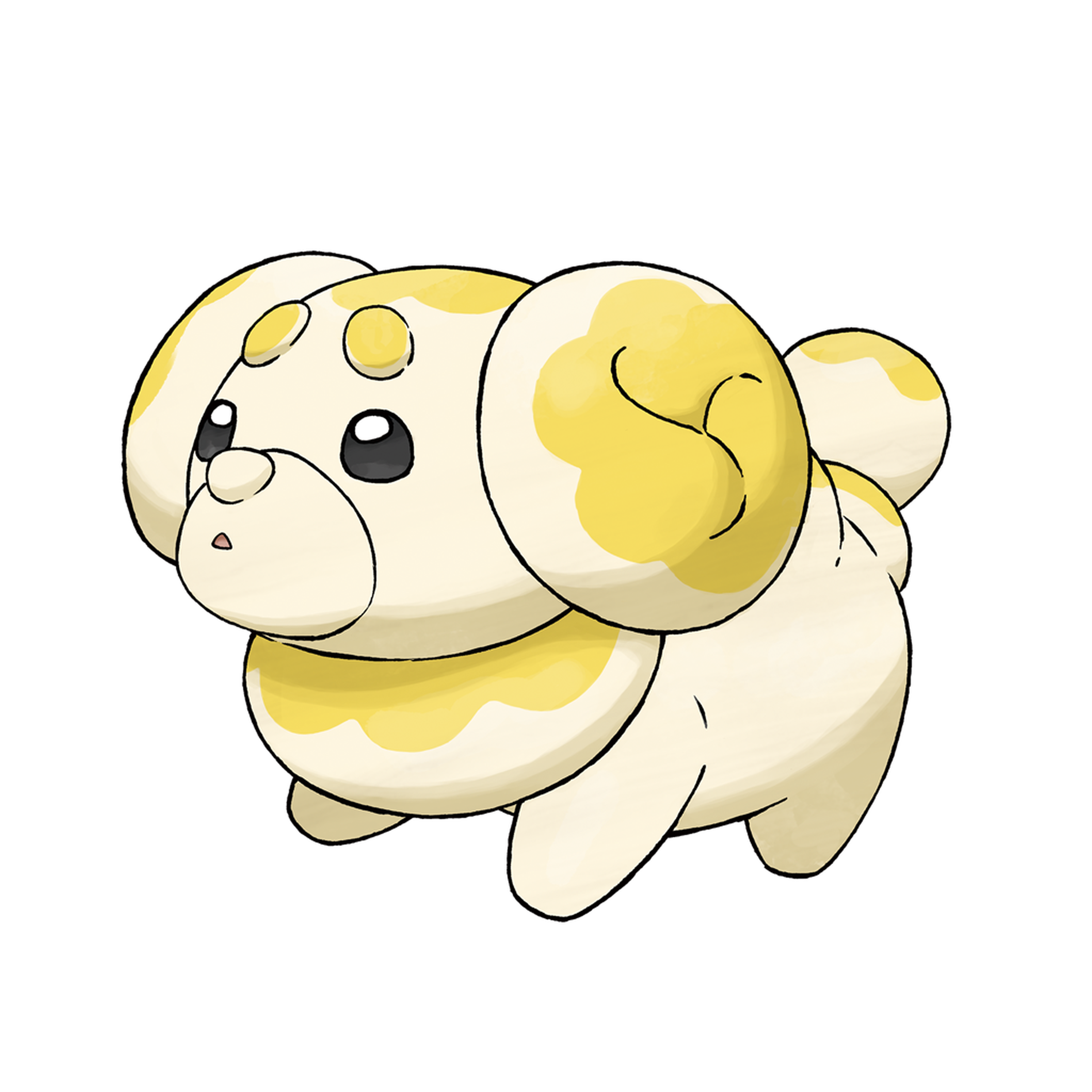 Image of new Pokémon Fidough which is a little Pomeranian-type dog made of pastry dough