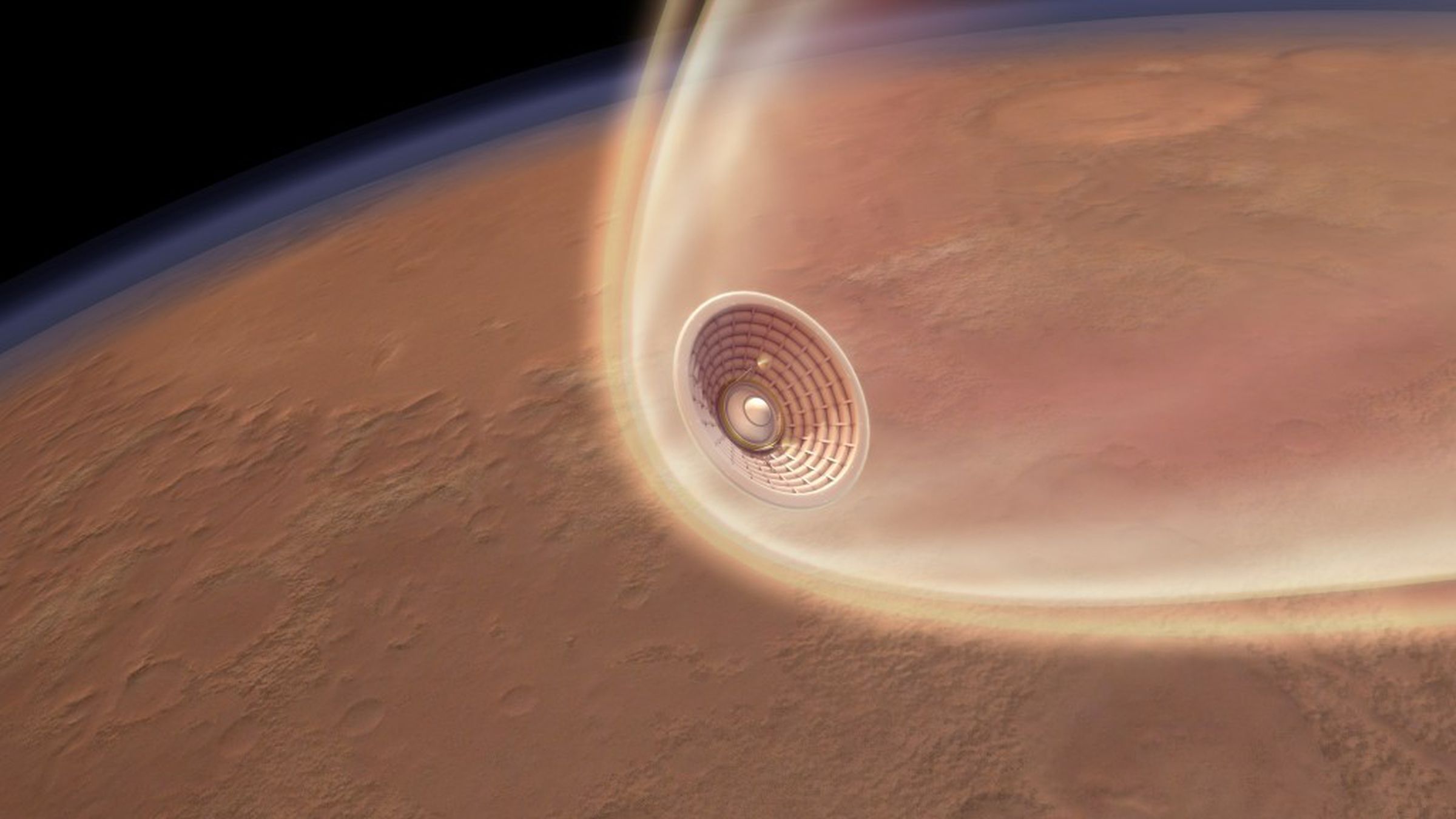 An artistic rendering of an inflatable heat shield that NASA was testing