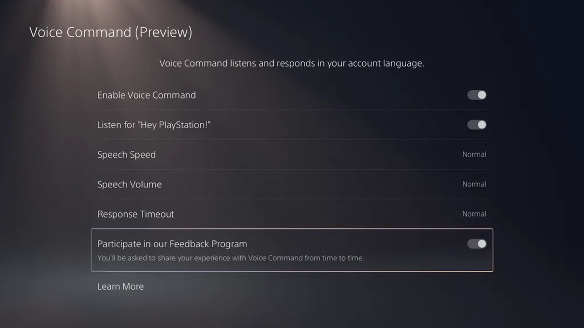 Here are the settings for the upcoming voice commands feature.