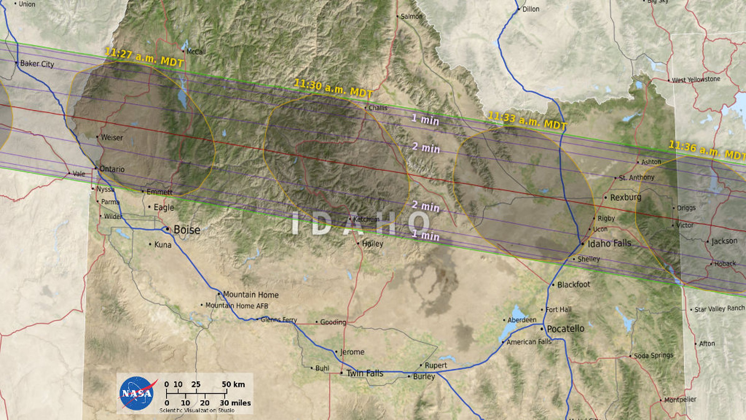 The path of totality over Idaho.