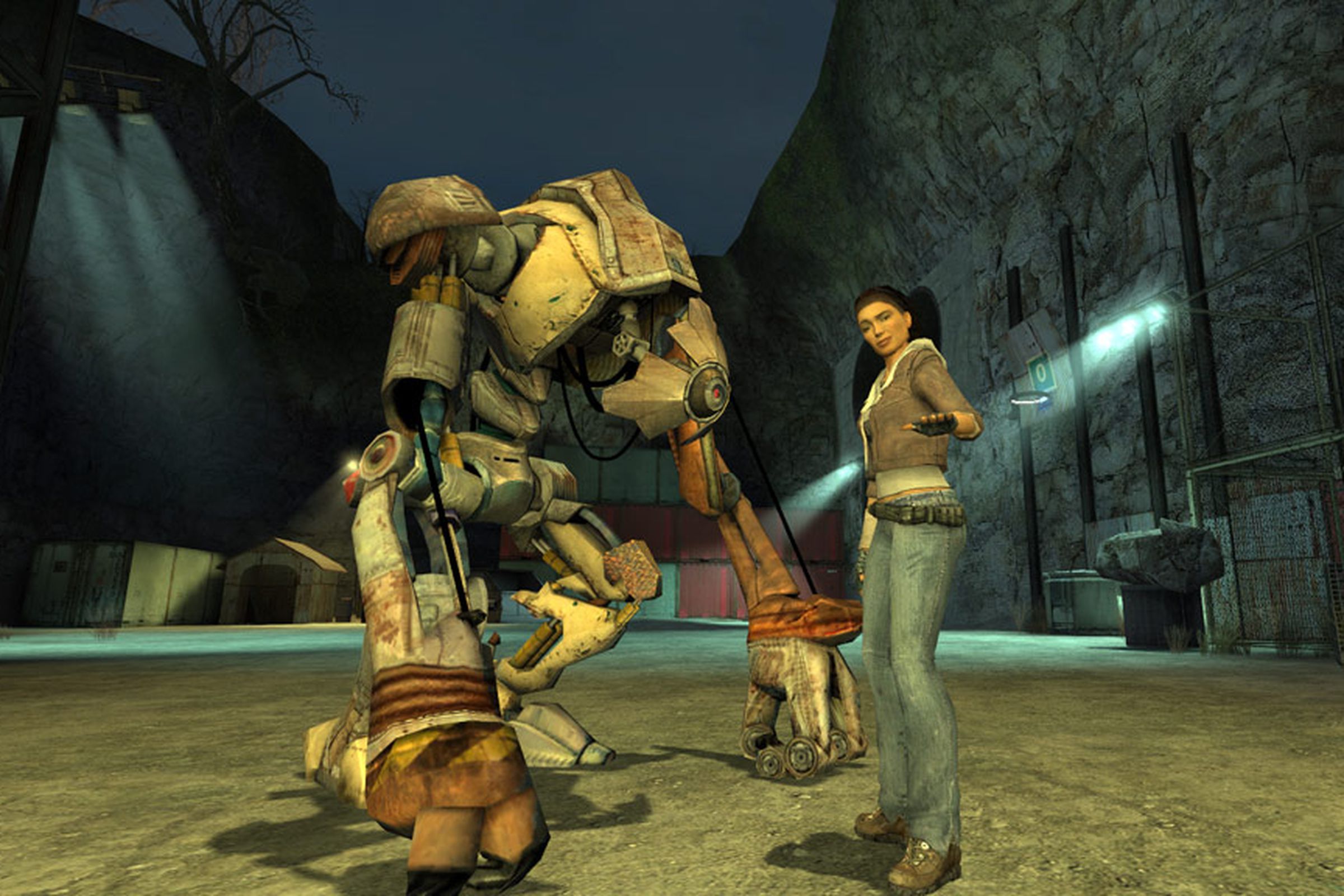 A screenshot from Half-Life 2 with Alyx and Dog