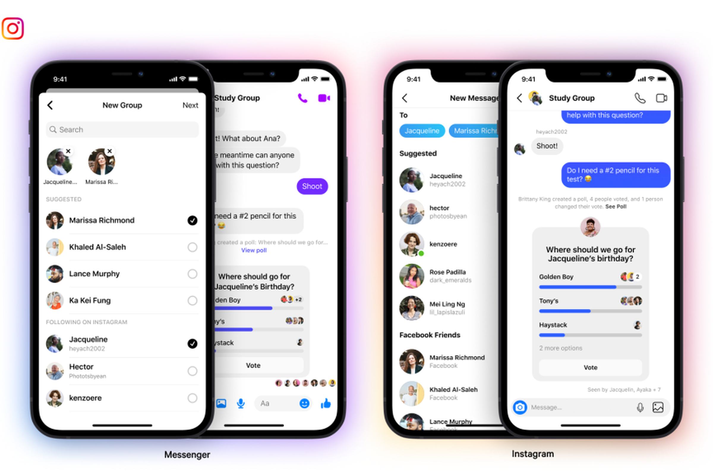 Cross-app group chats between Instagram and Messenger.