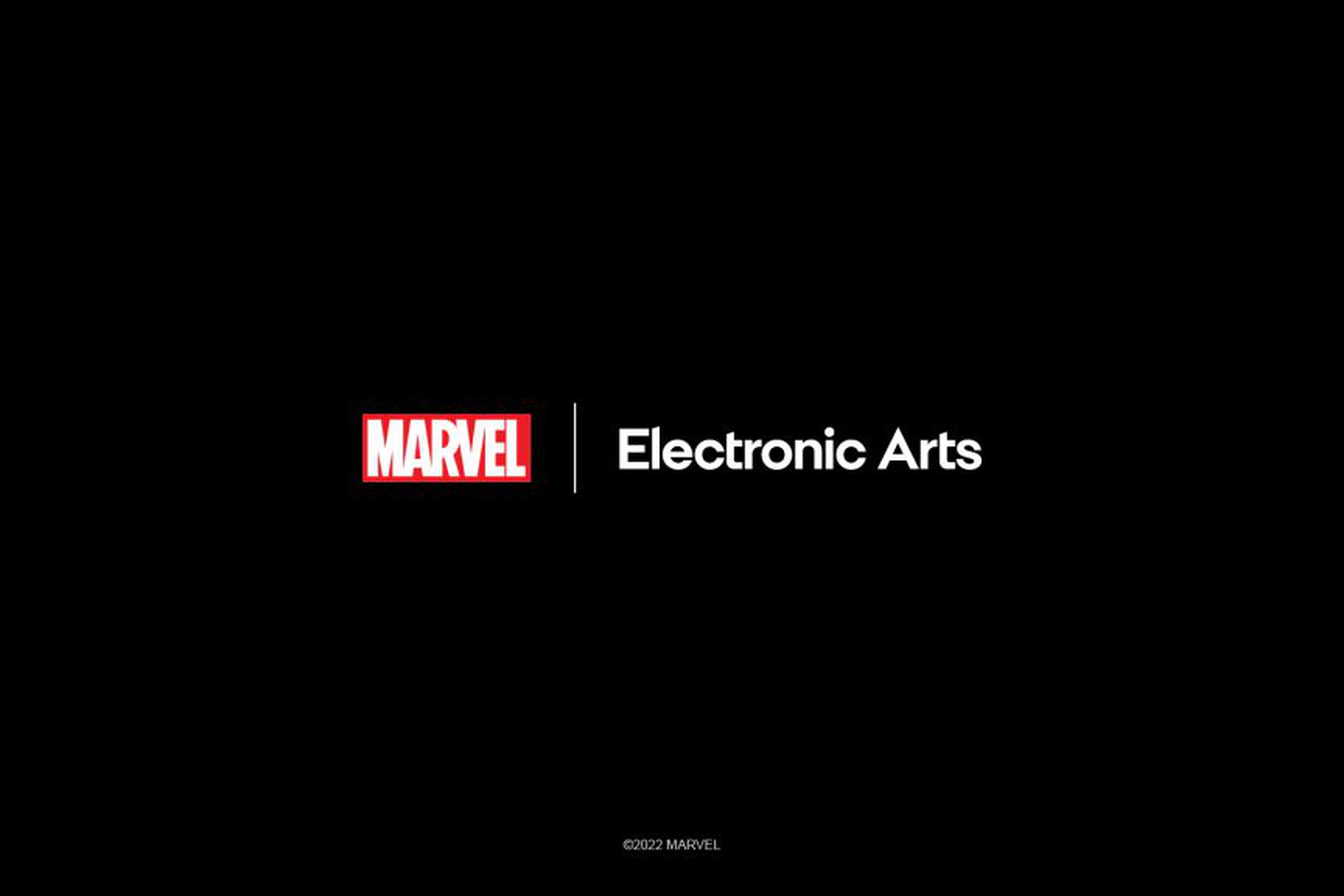 The marvel and Electronic Arts logos on a black background.