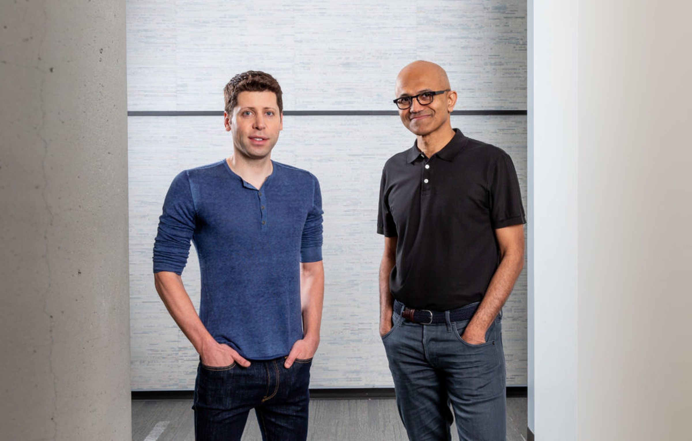 OpenAI CEO Sam Altman (left) with Microsoft CEO Satya Nadella (right).