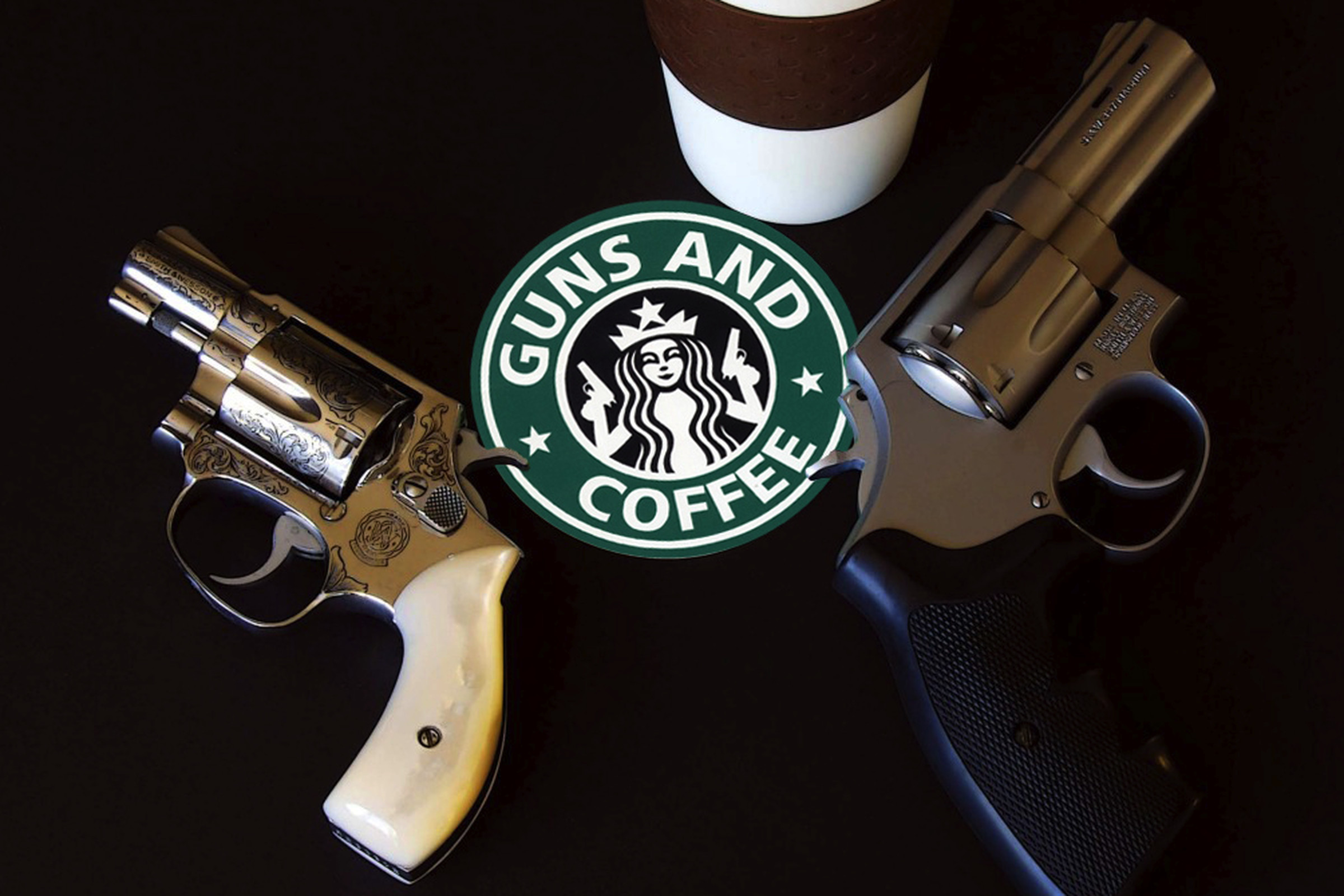Guns & Coffee (FLICKR) http://www.flickr.com/photos/stickergiant/5450962483/sizes/z/in/photolist-9iFBeM-7UEr7o-exXRQJ-fqUN3Y/