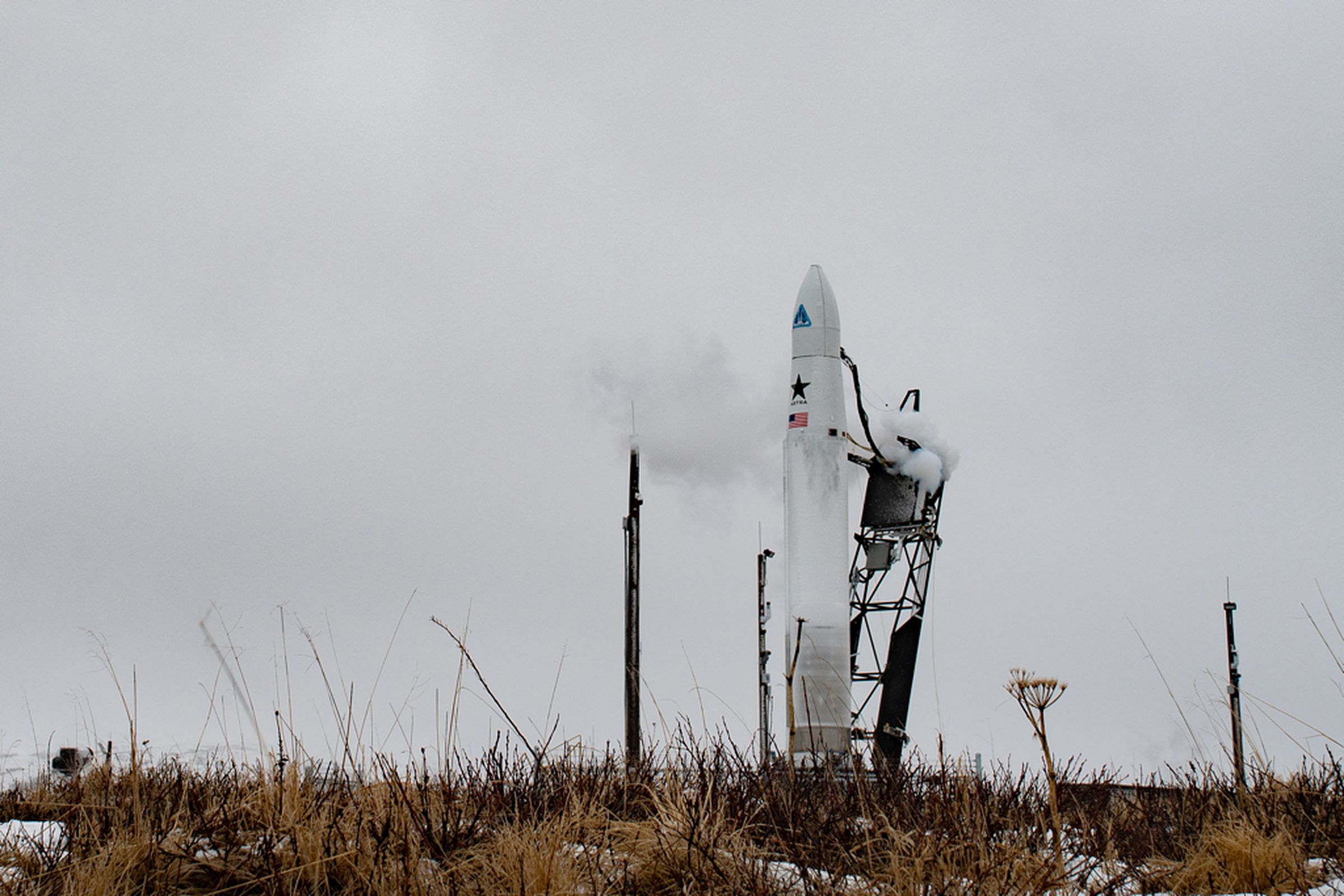 Astra’s rocket on the launchpad in Alaska.