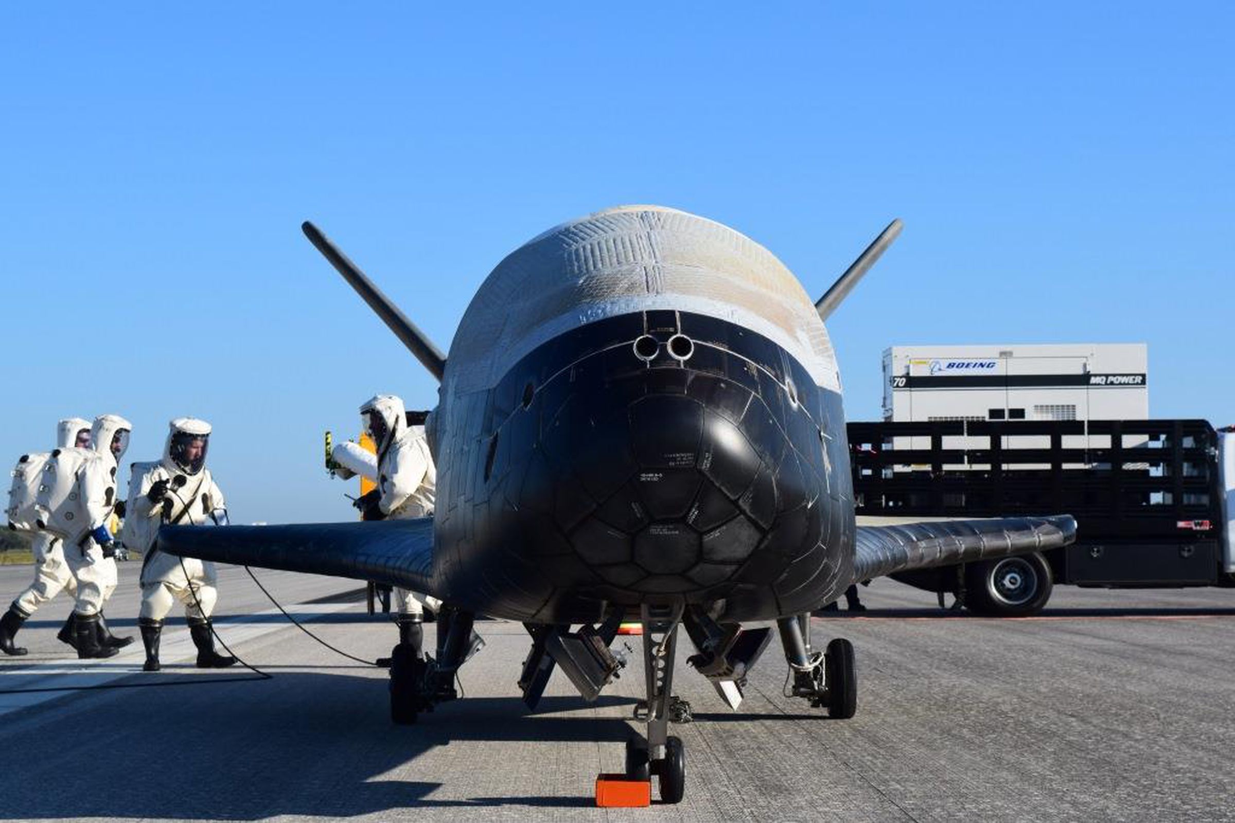 The X-37B after landing at Cape Canaveral, Florida.