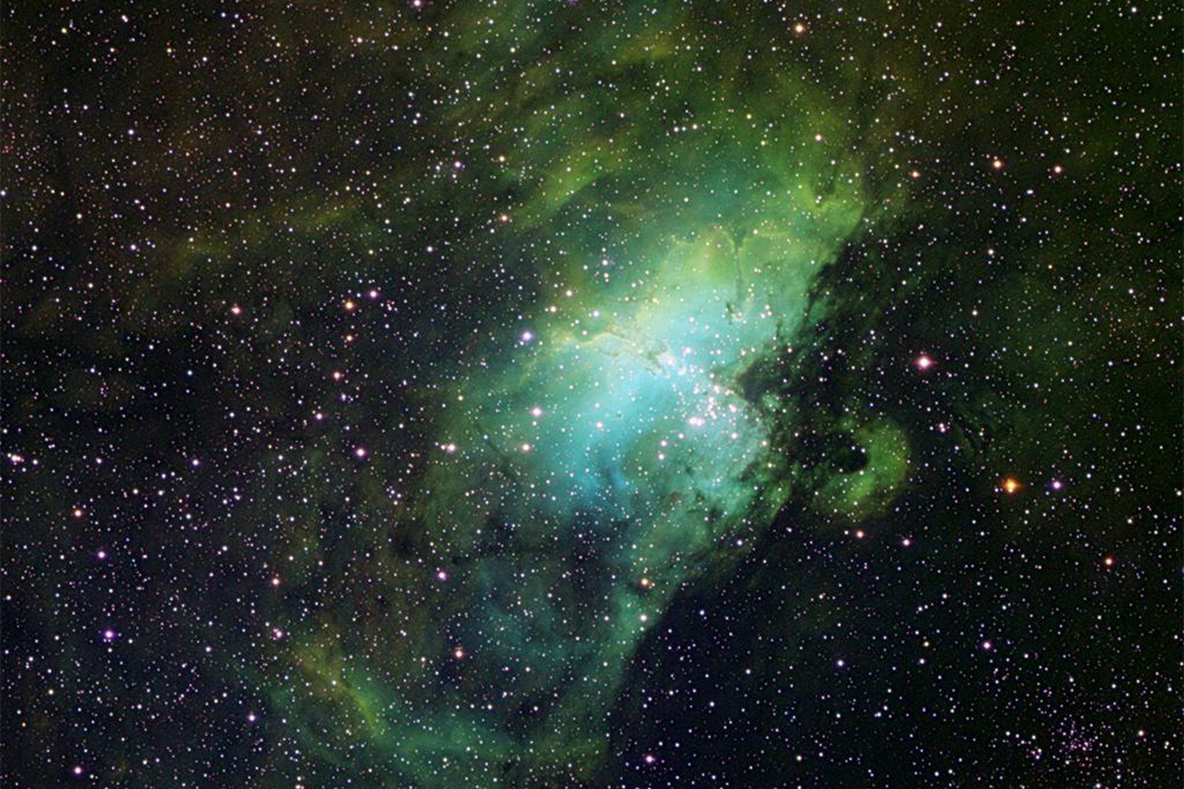A greenish version of an astrophotography picture