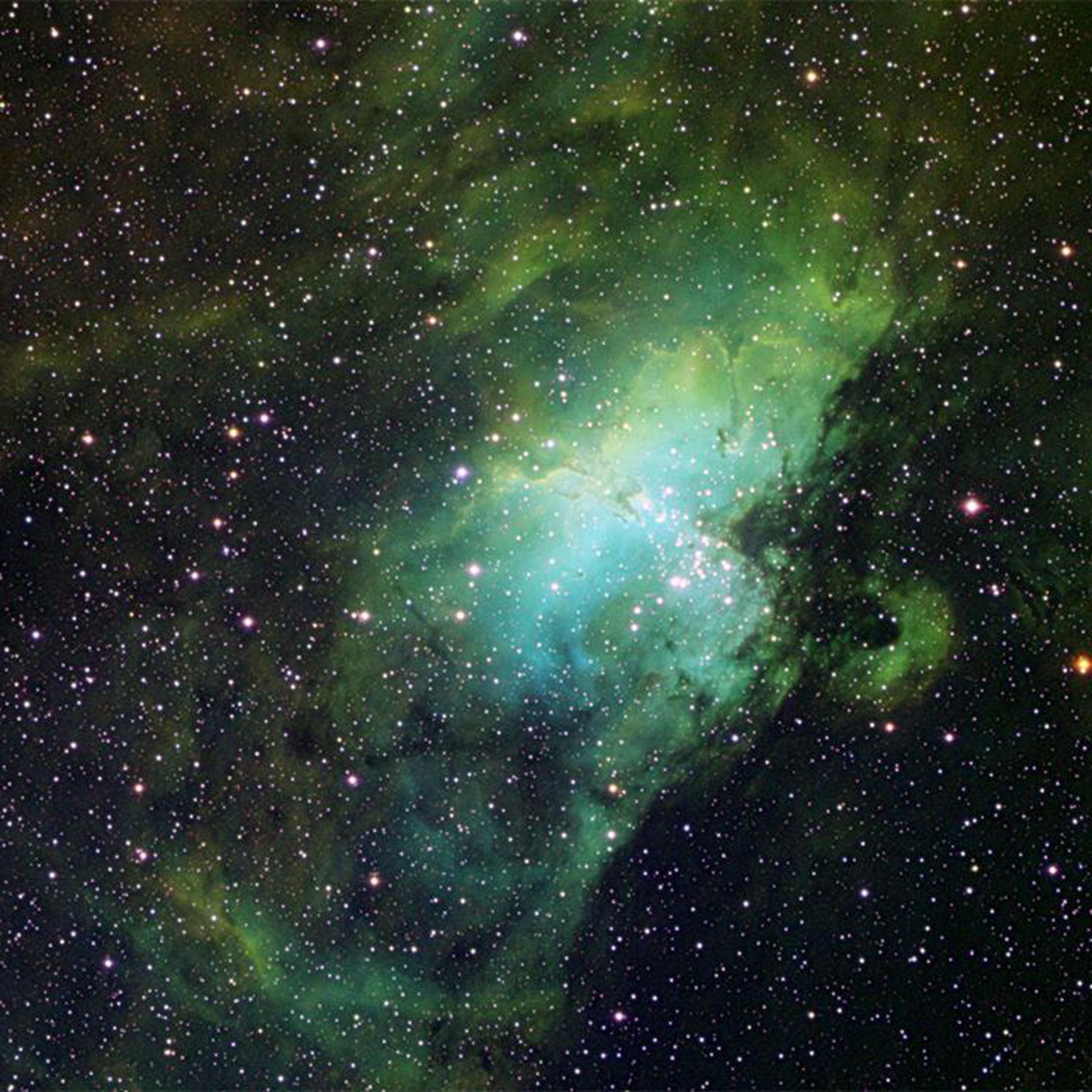 A greenish version of an astrophotography picture