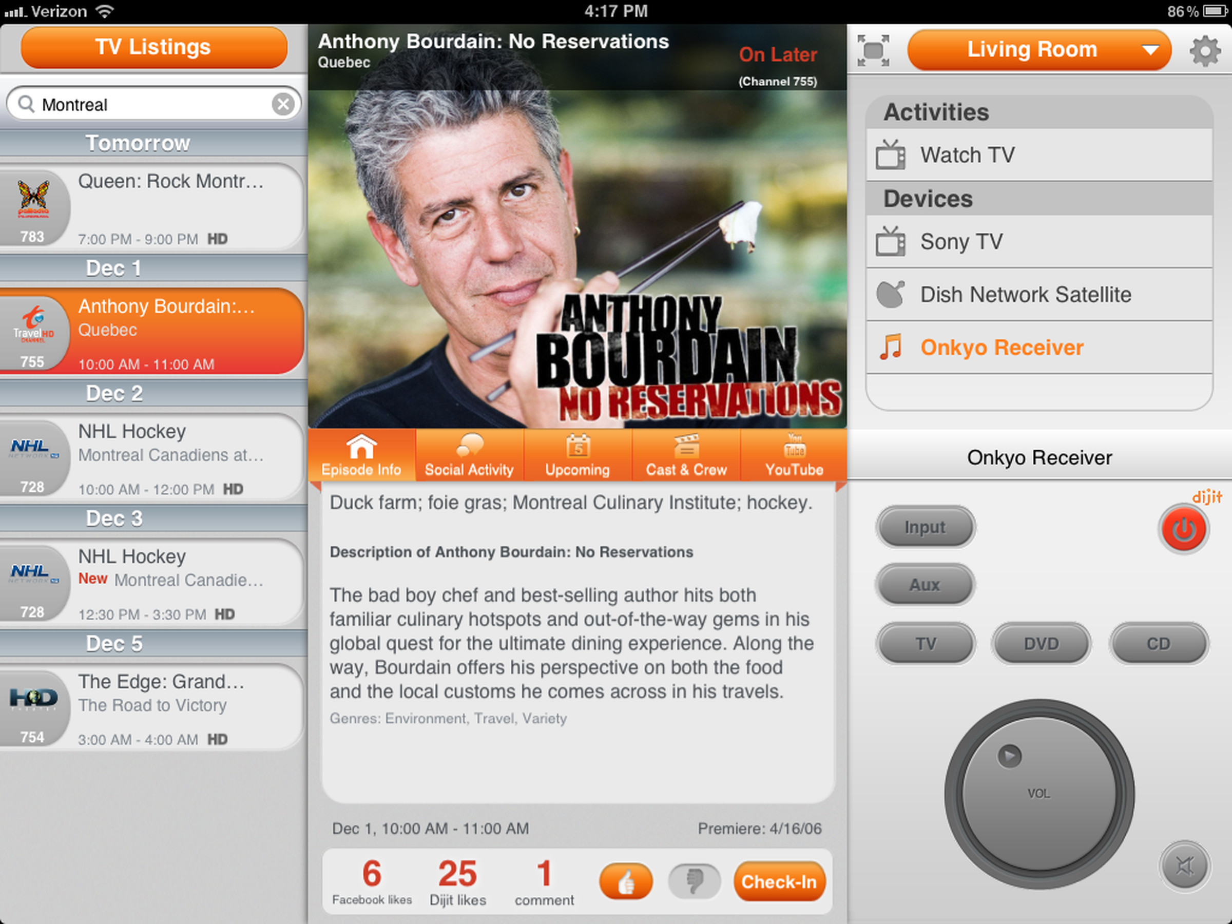 Dijit universal remote and TV guide app for iPad