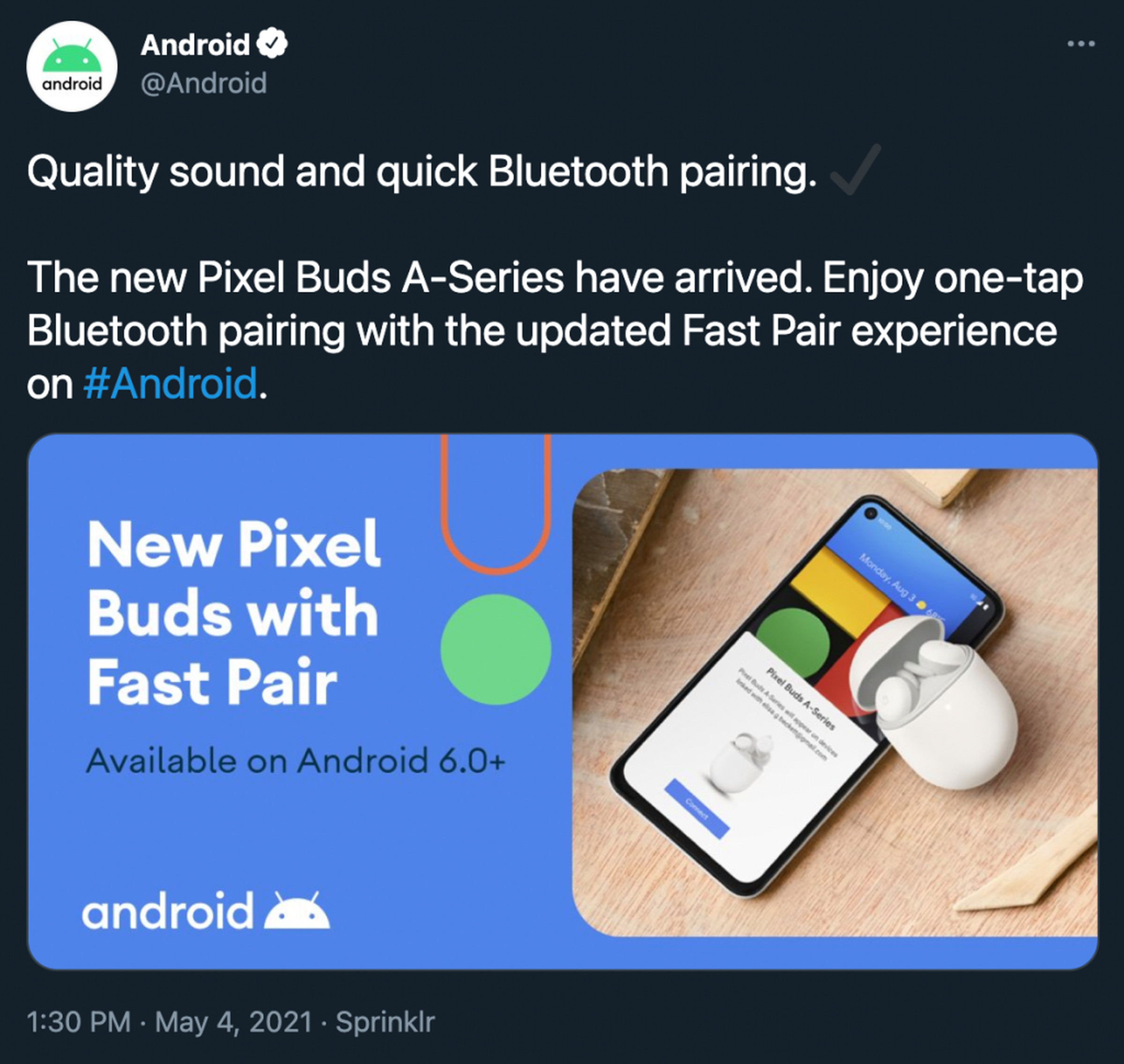 Google’s official tweet about the “Pixel Buds A-Series,” before it was deleted.