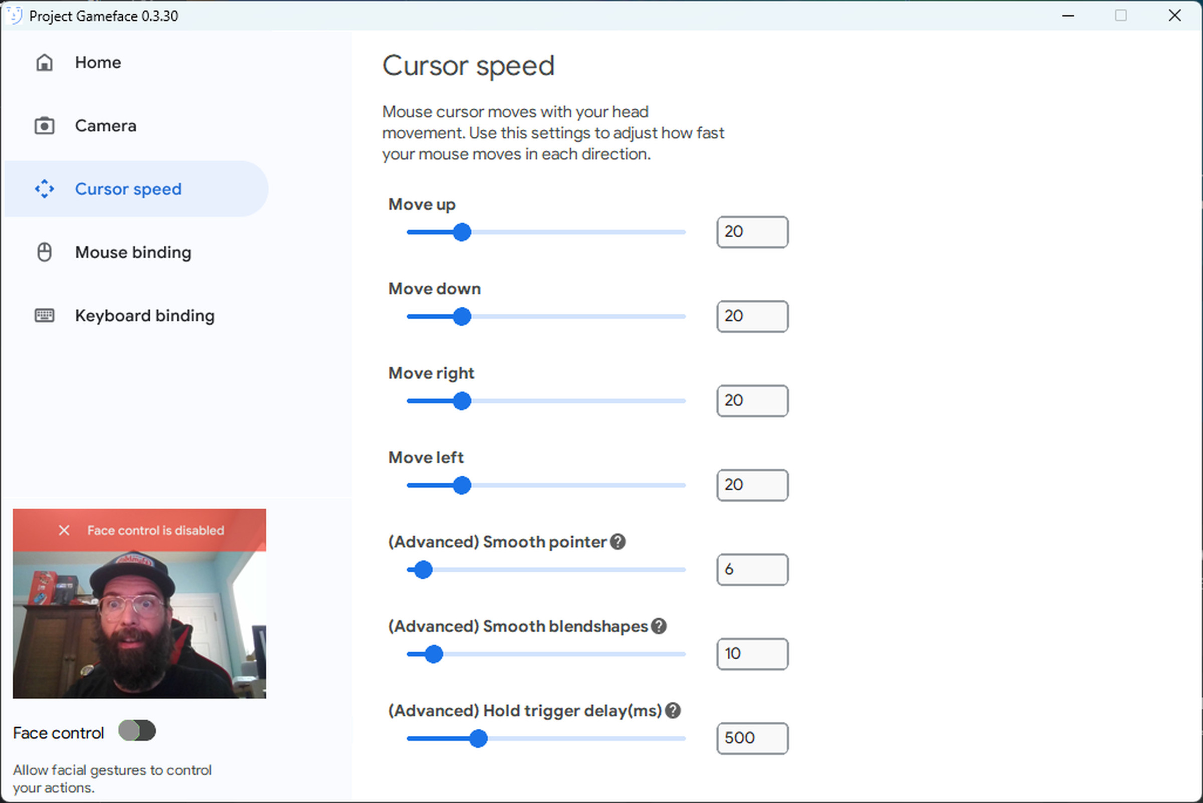 A screenshot of the cursor speed screen