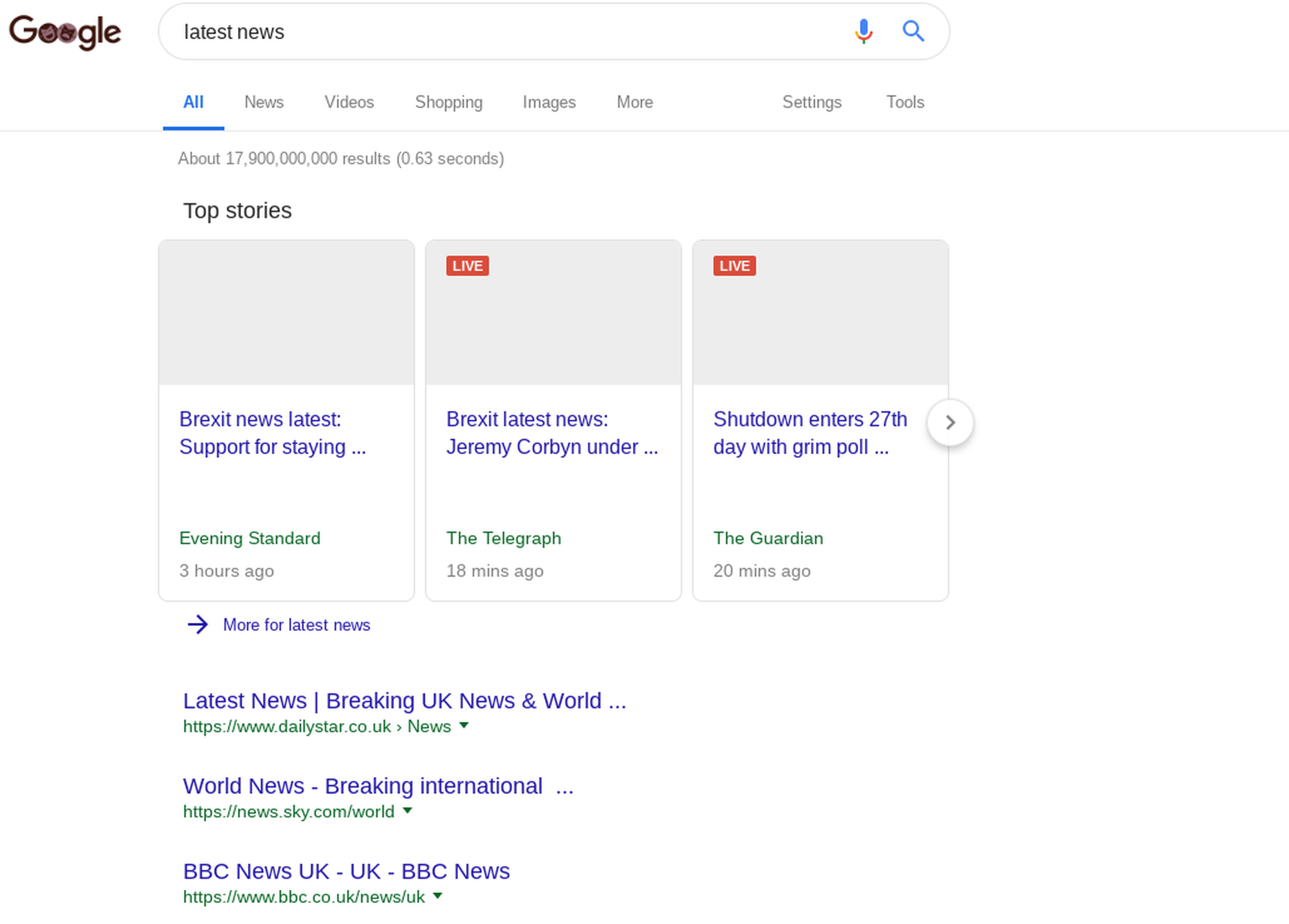 A search for news without any: Google’s vision of what search results might look like if the Copyright Directive passes. 