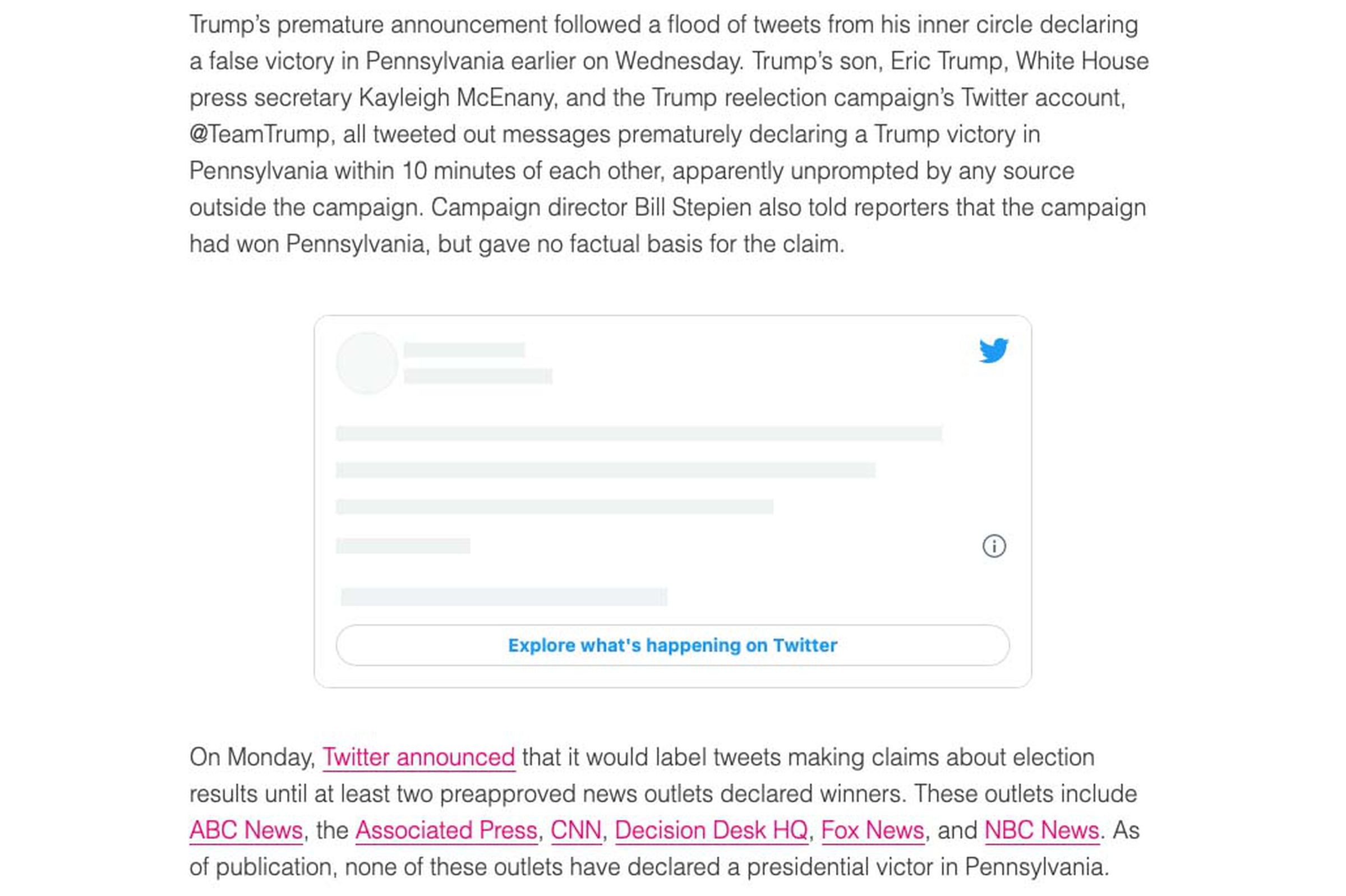 How deleted embedded tweets appeared in articles following Twitter’s quiet change.