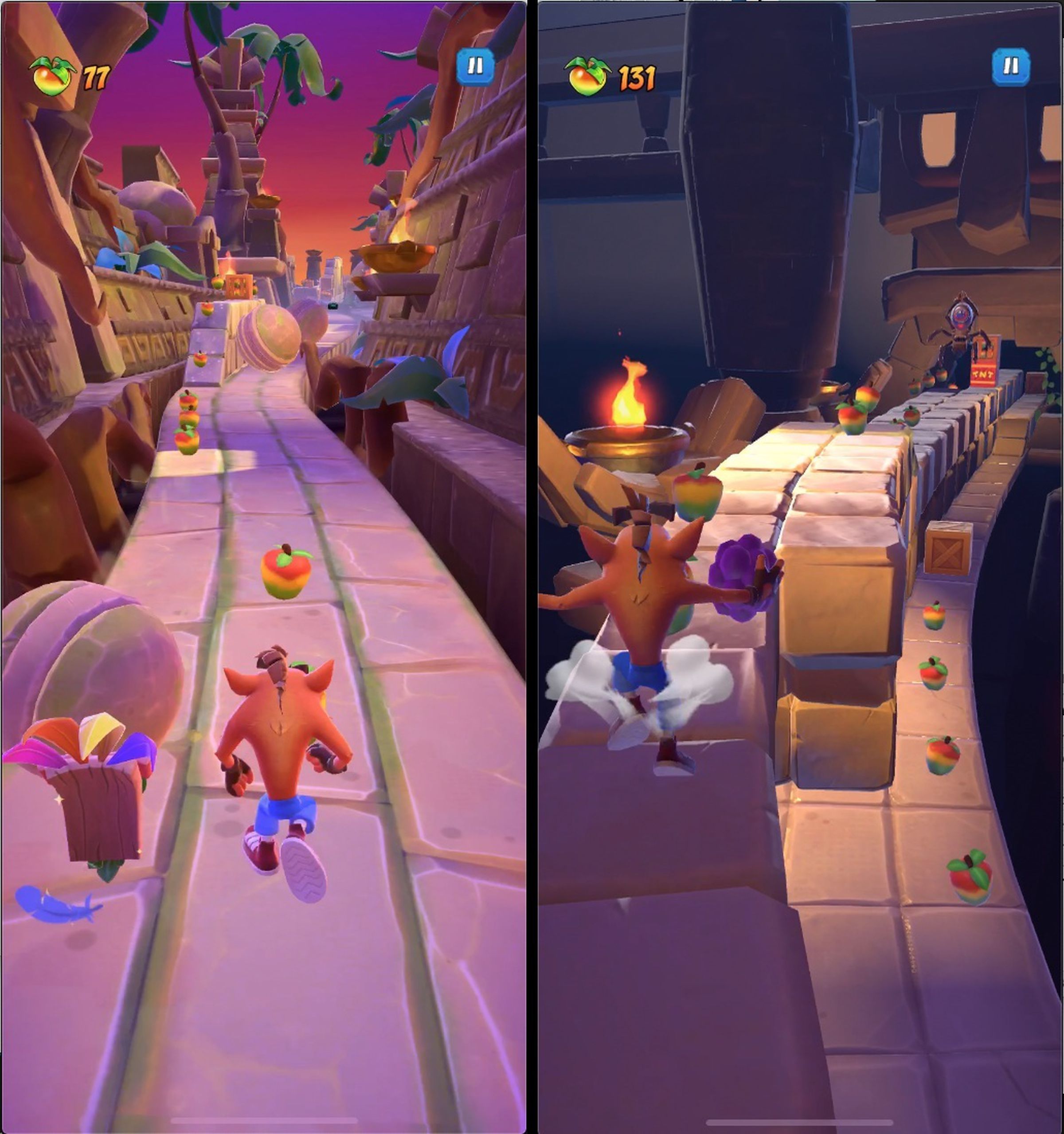 Gameplay screenshots of Crash Bandicoot: On the Run.