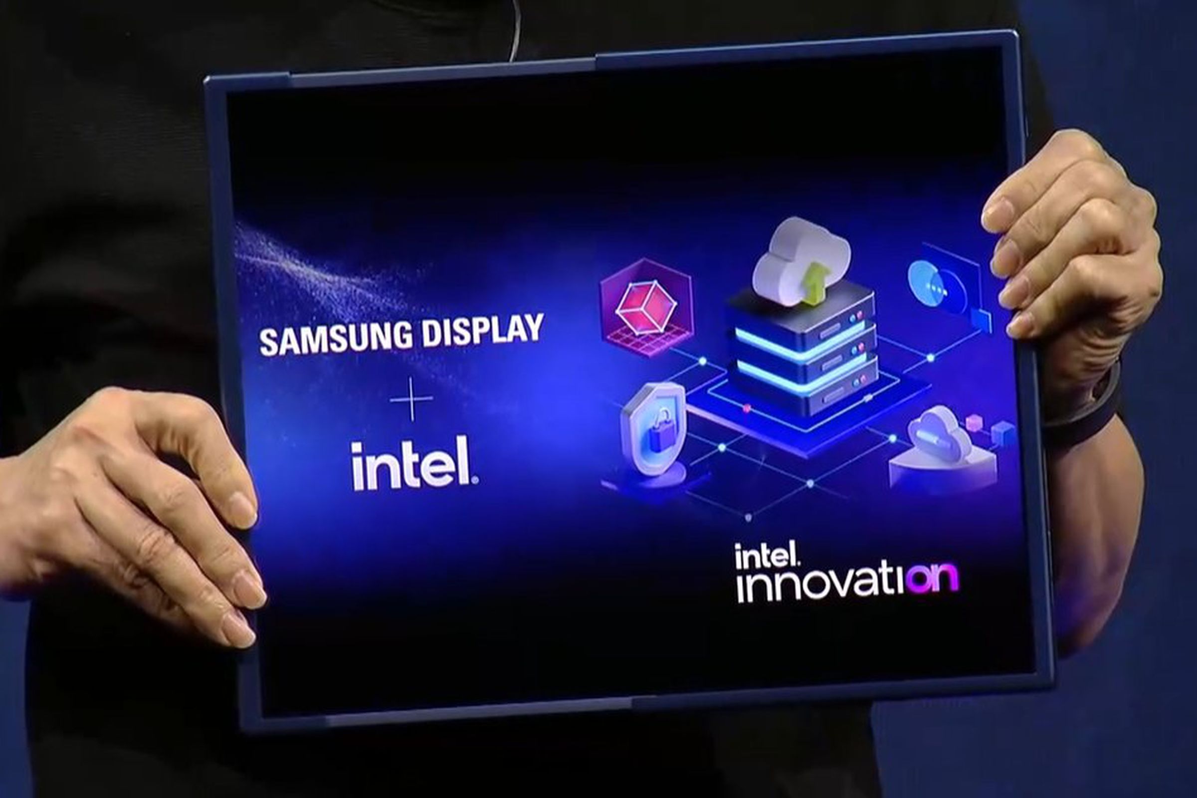 A PC with flexible display that slides into place