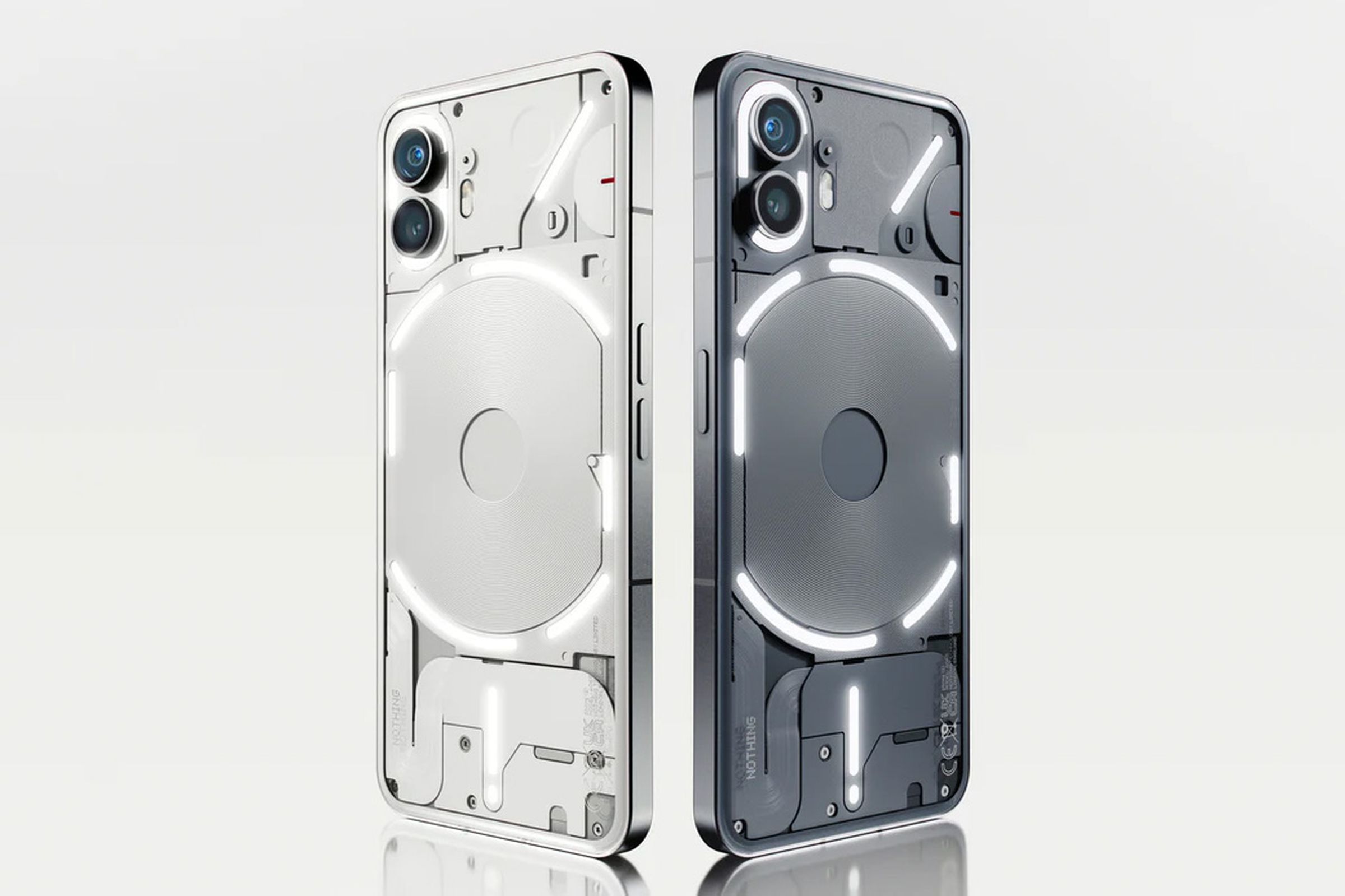 The Nothing Phone 2 in white and gray.